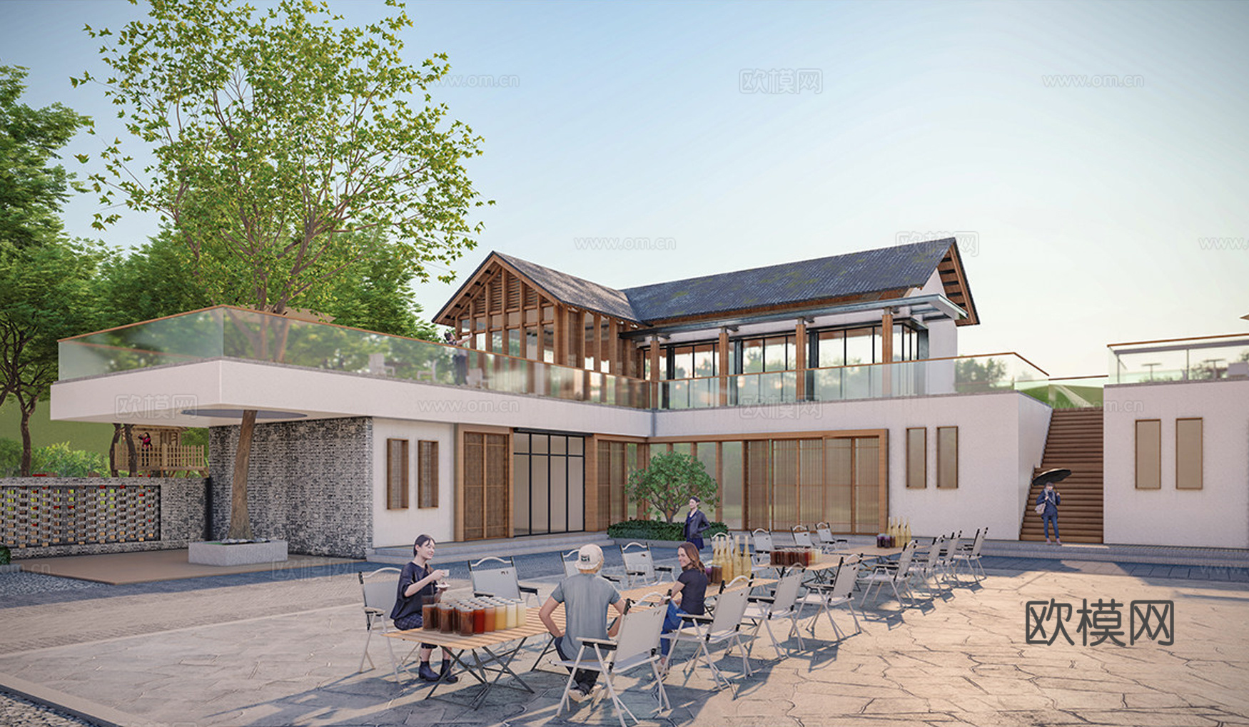 新中式民宿接待中心 民宿建筑su模型