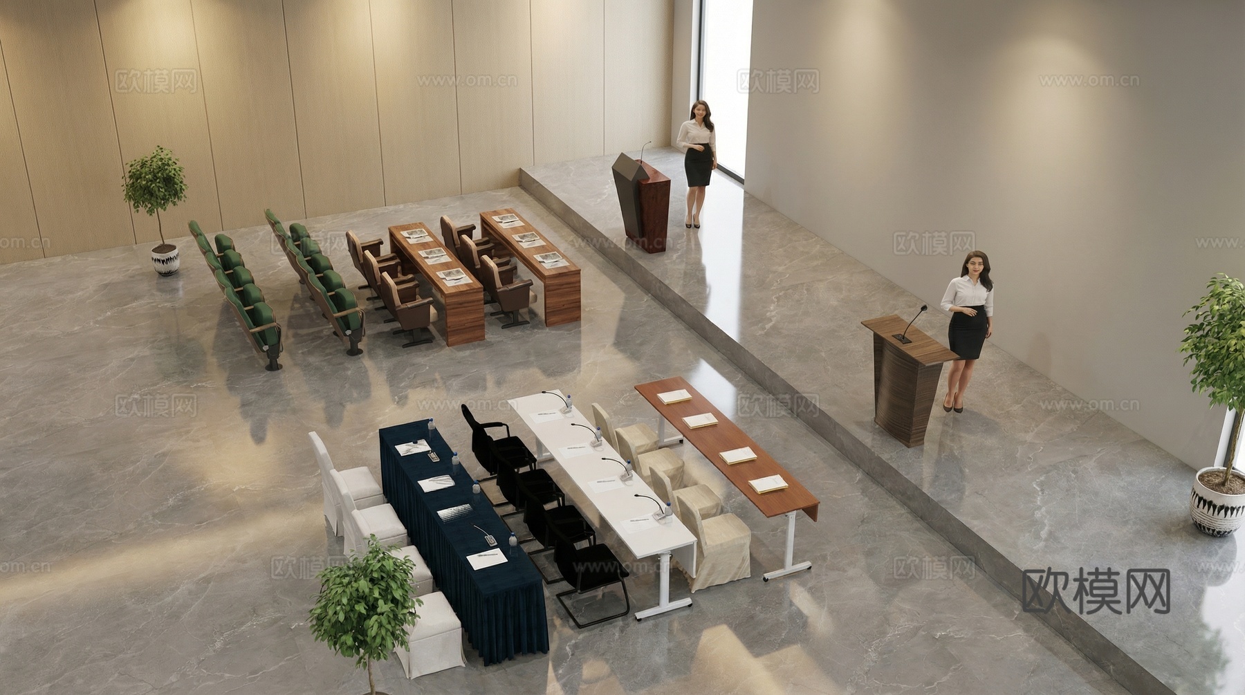 现代会议室桌椅组合su模型