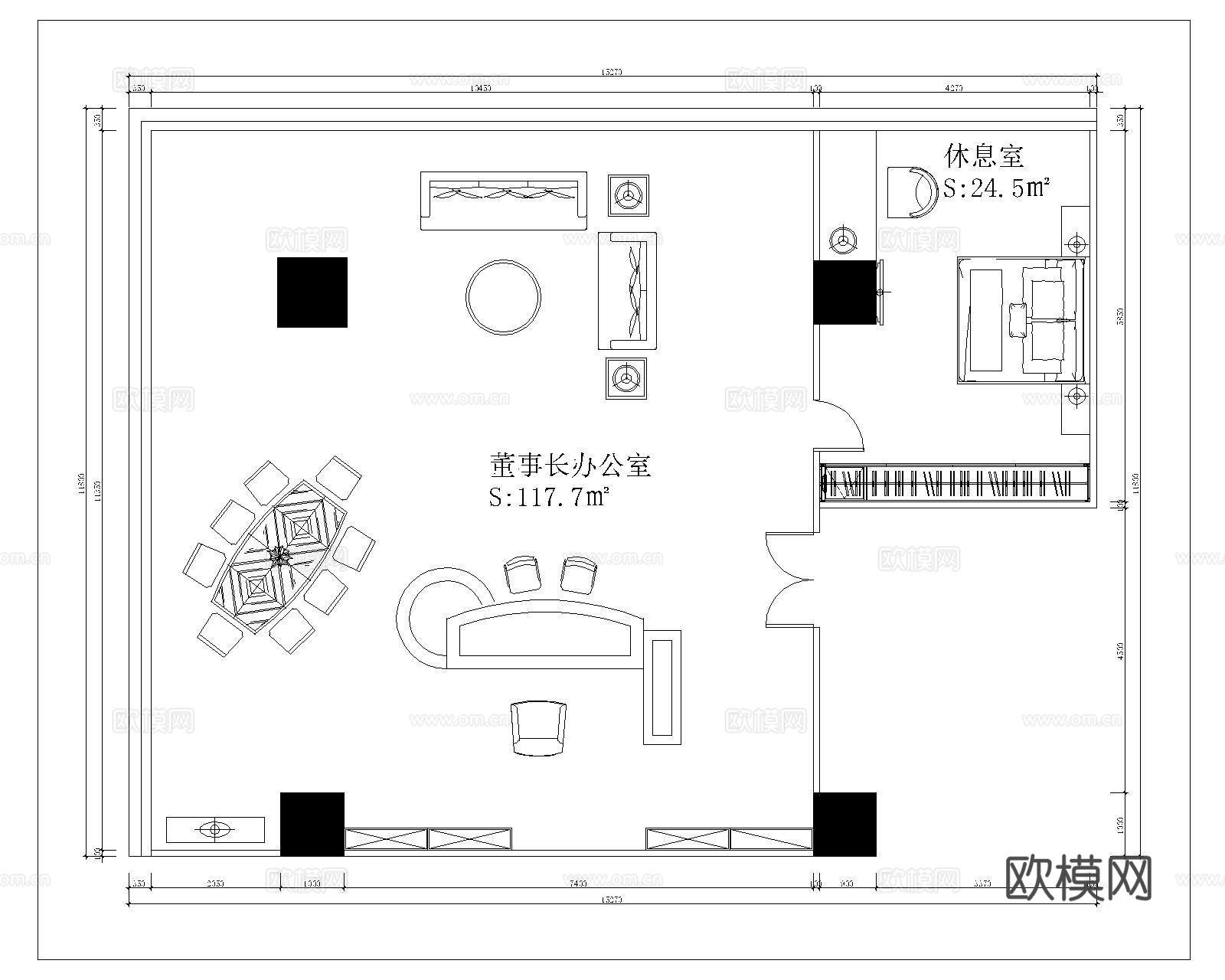 老总办公室平面图cad施工图