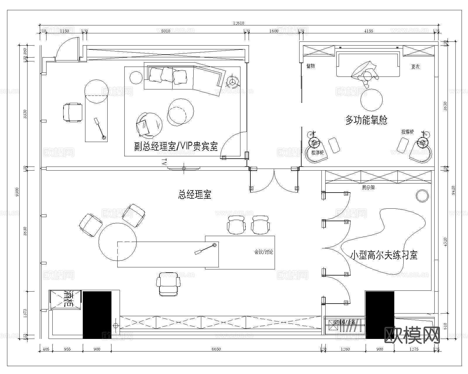 老总办公室平面图cad施工图