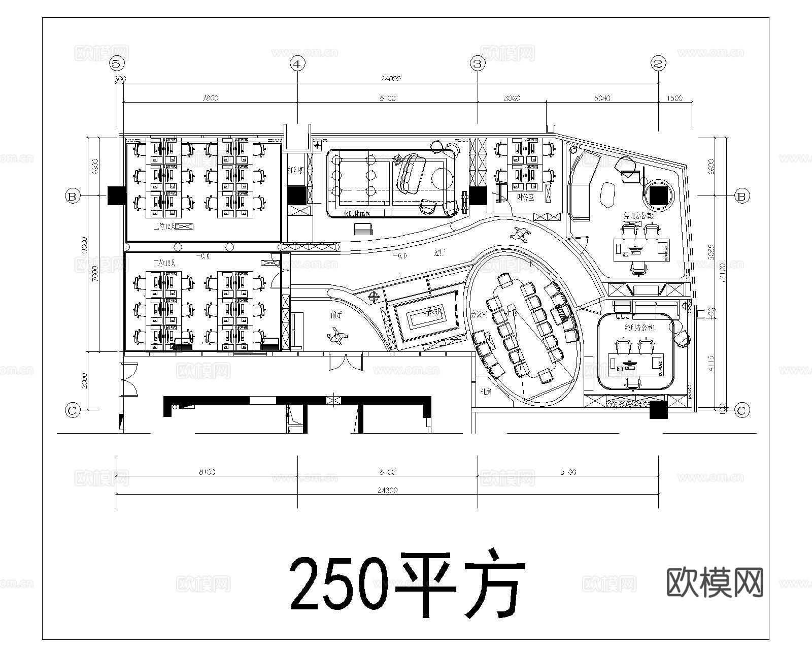 办公空间平面布置图cad施工图