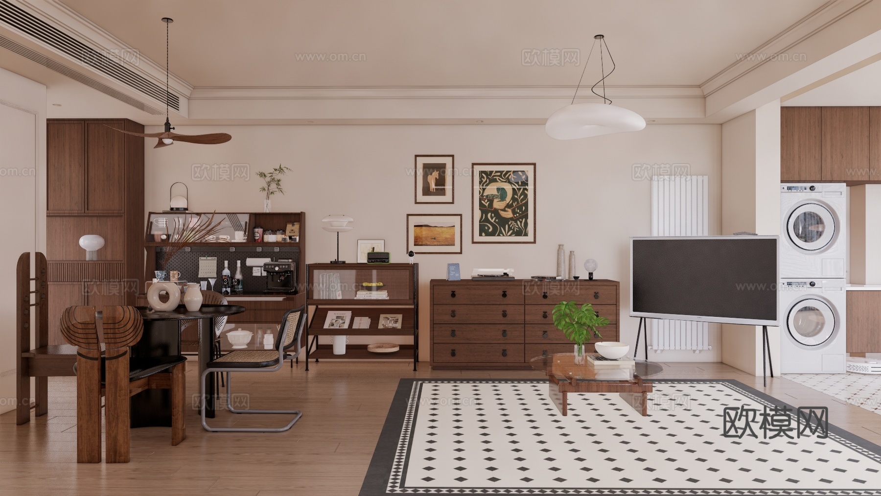 客餐厅 阳台 厨房su模型