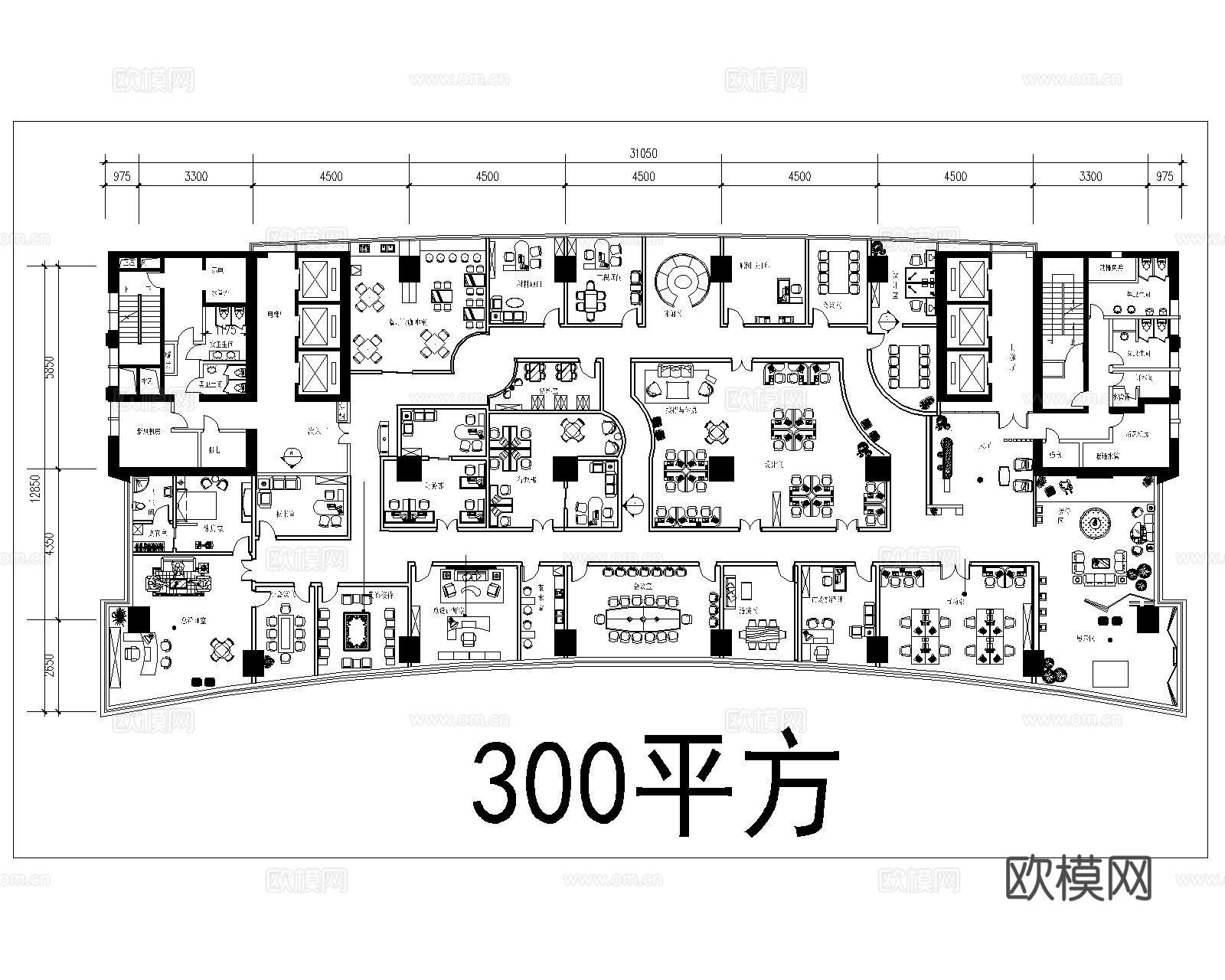 办公空间平面布置图cad施工图
