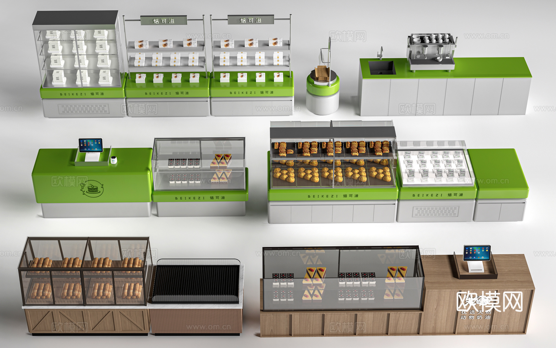 现代咖啡吧台 甜品店货架 收银台 服务台su模型