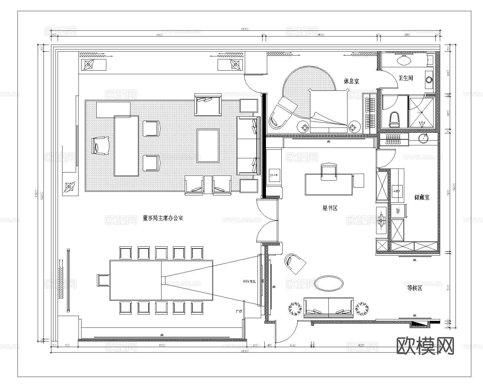 老总办公室平面图cad施工图
