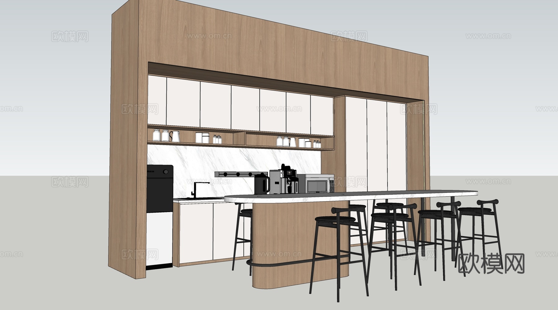 现代茶水间吧台 茶水间桌椅 水吧台su模型