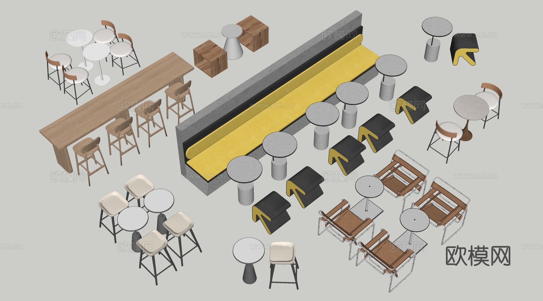 现代咖啡厅桌椅 餐饮桌椅 休闲桌椅 奶茶店桌椅su模型
