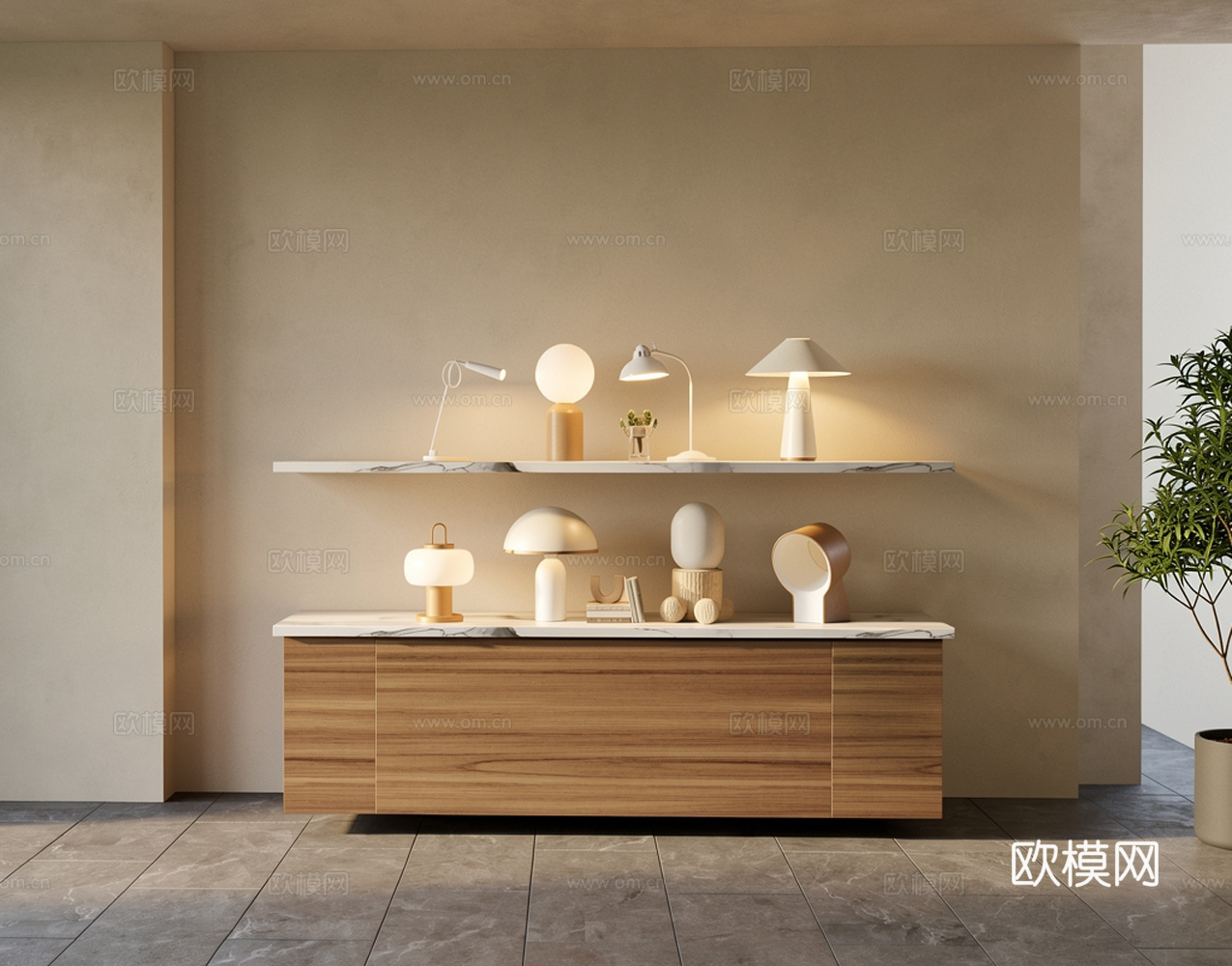 现代奶油风台灯su模型