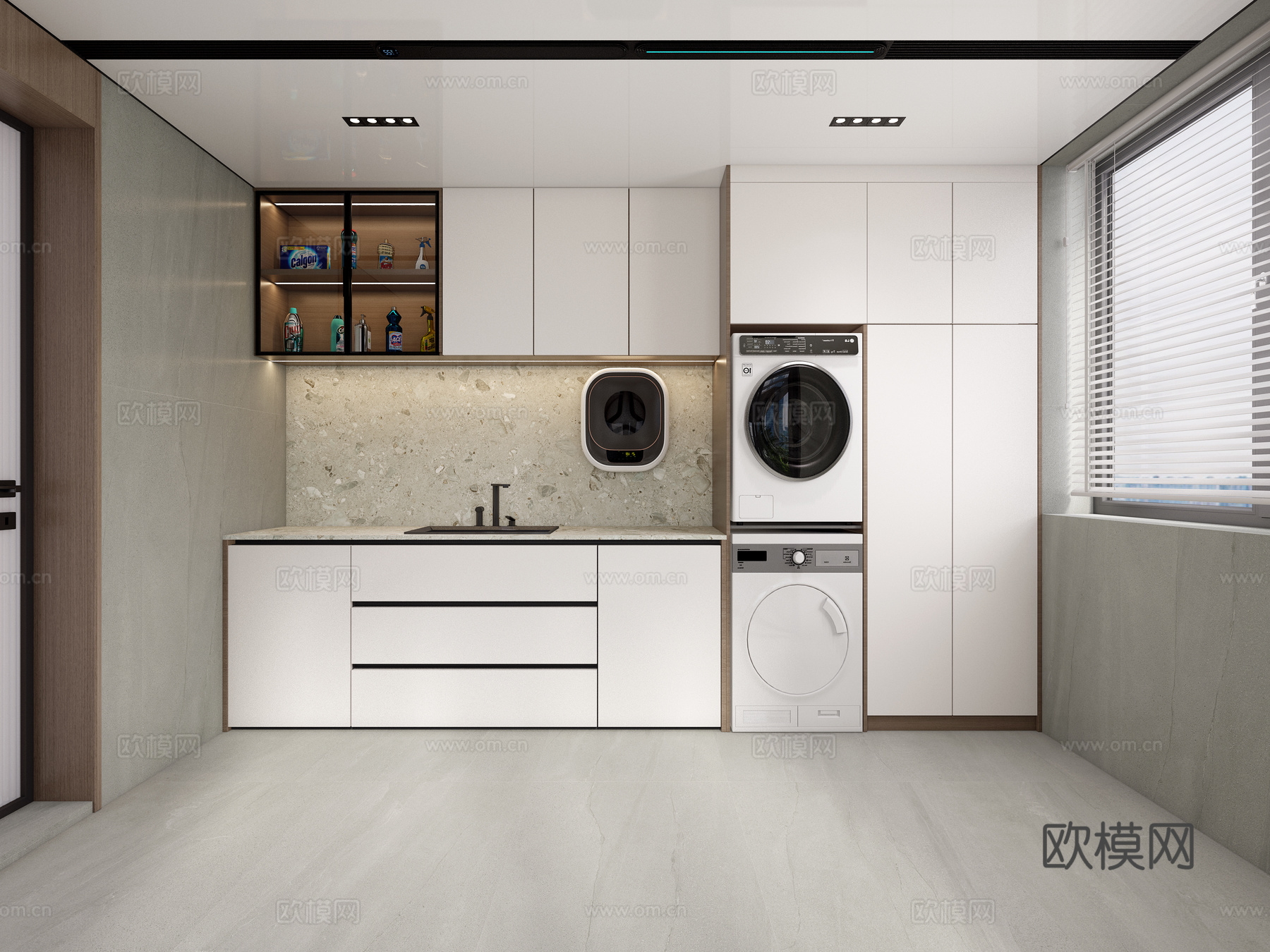 现代洗衣房 阳光房 洗衣机柜3d模型下载（渲染图1）