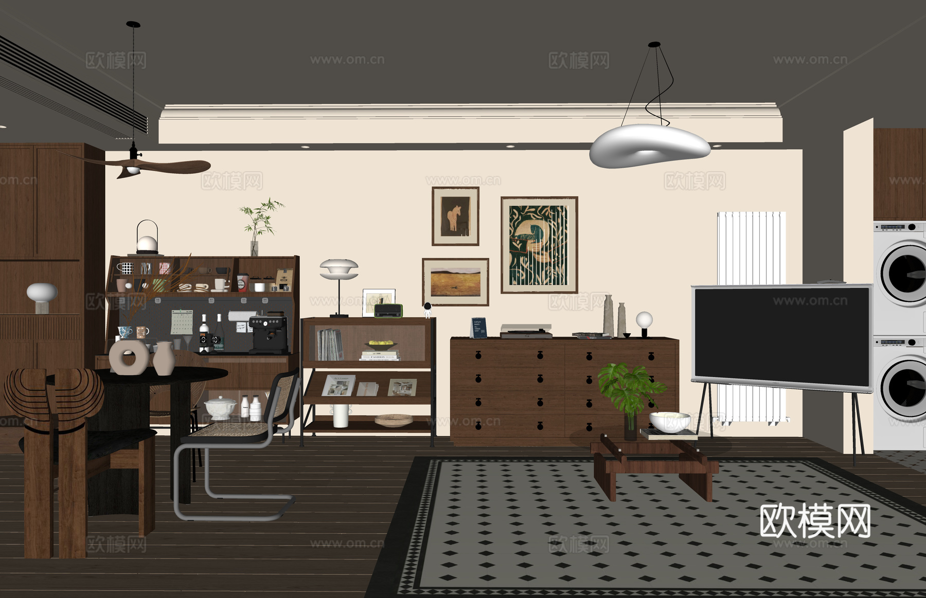 客餐厅 阳台 厨房su模型