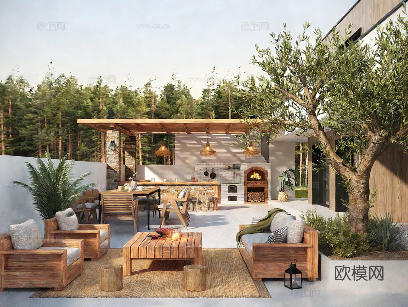 现代露营庭院景观  花园家庭乡村景观 农家乐外摆 餐饮外摆su模型