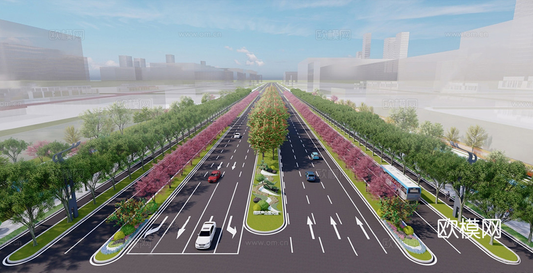 现代道路 道路景观 十字路口 马路景观su模型