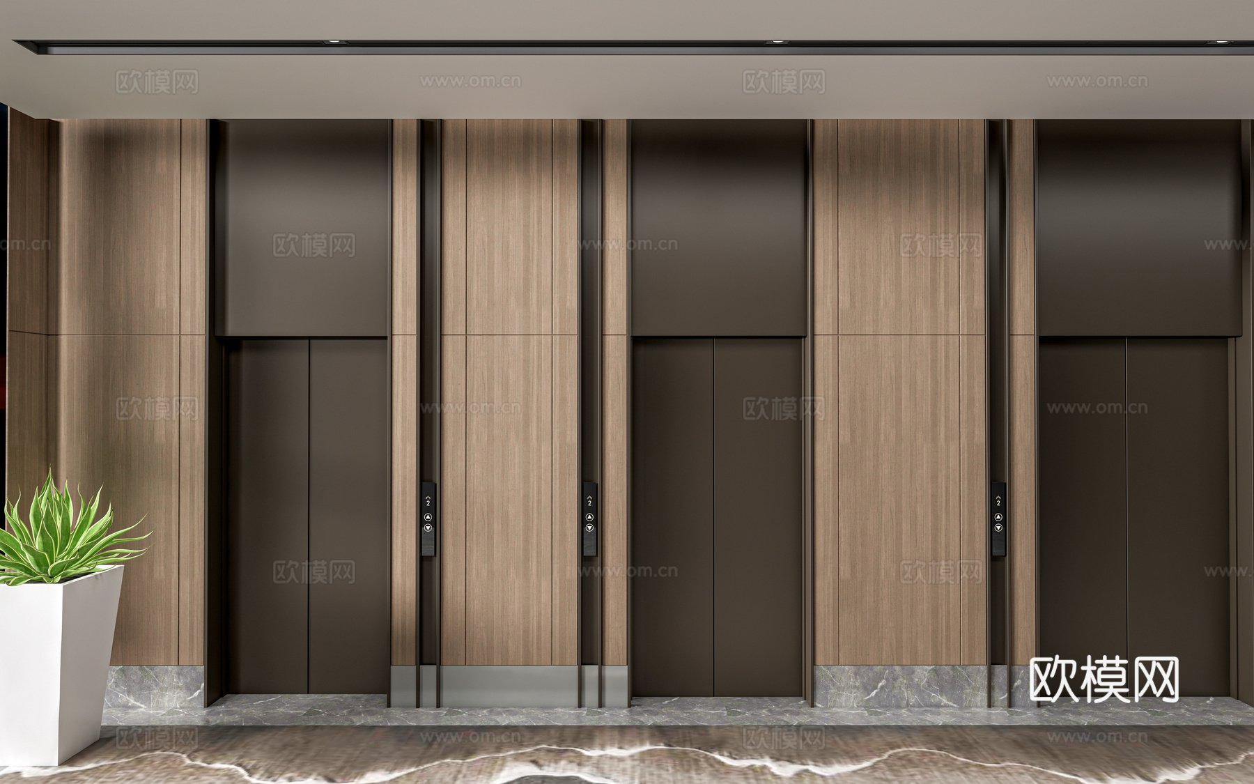 现代电梯厅 电梯门 电梯间su模型