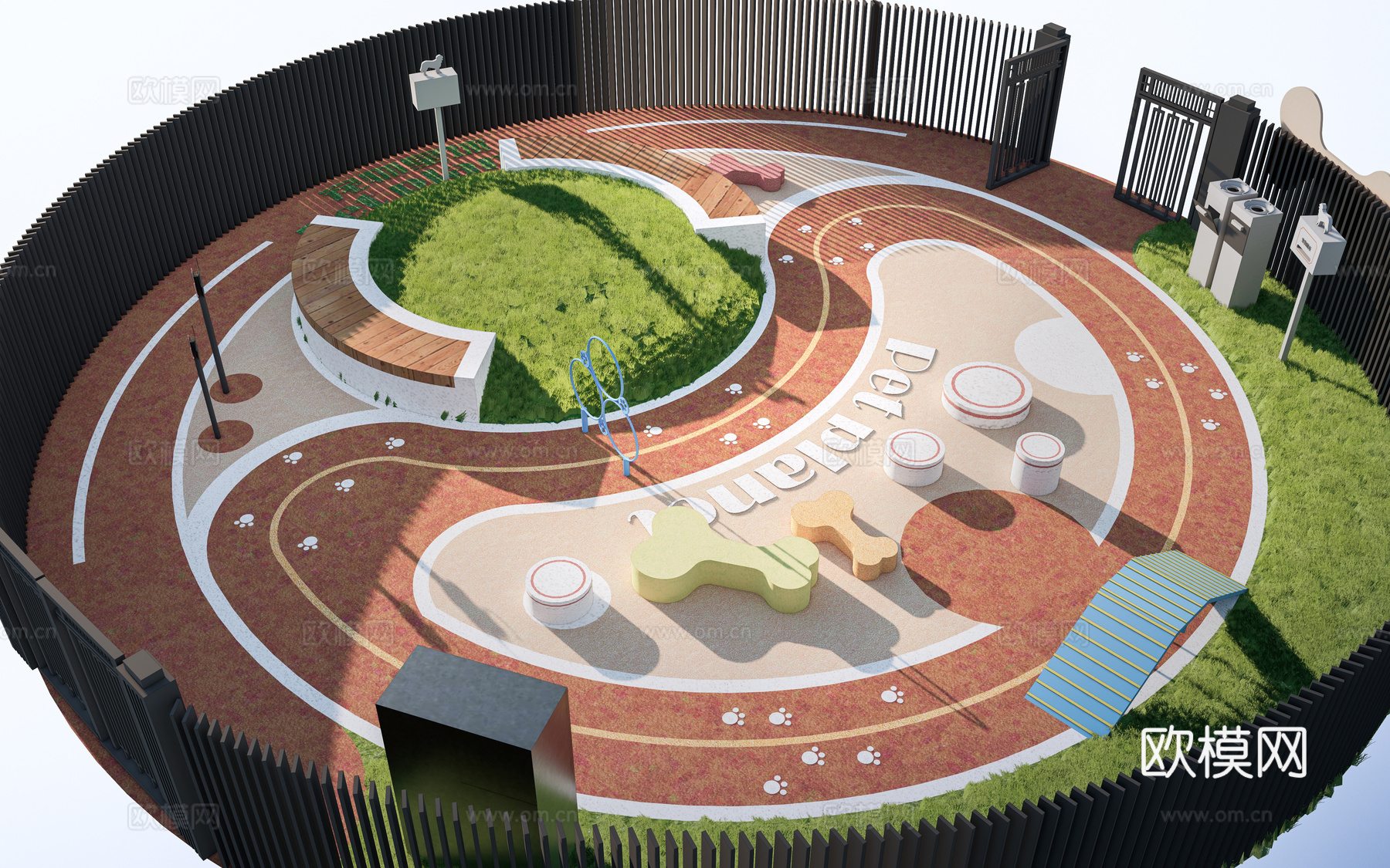 现代户外儿童游乐区 户外儿童游乐场 儿童塑胶场地su模型
