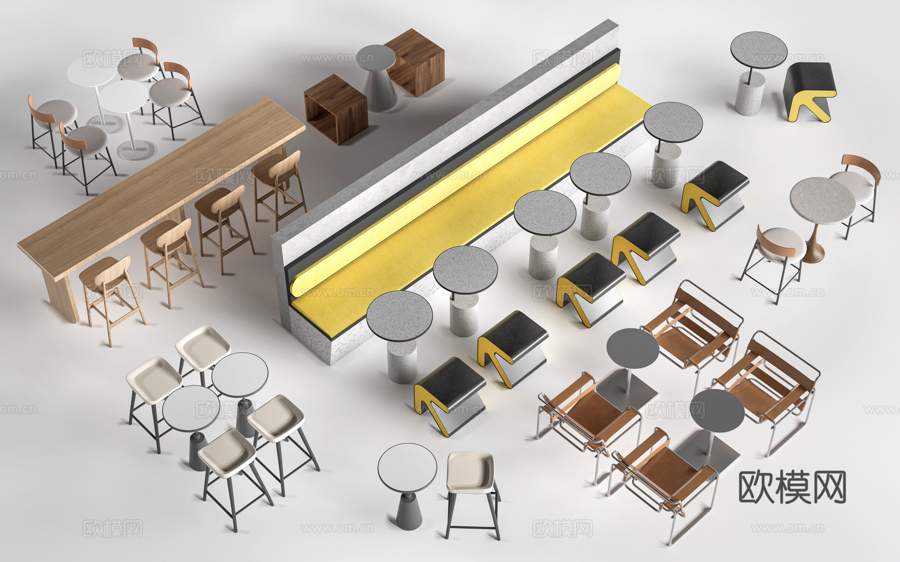 现代咖啡厅桌椅 餐饮桌椅 休闲桌椅 奶茶店桌椅su模型