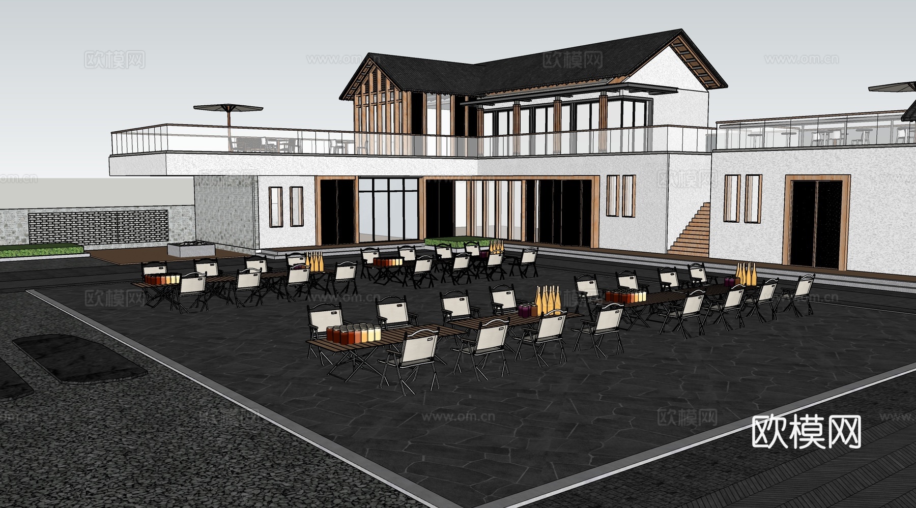 新中式民宿接待中心 民宿建筑su模型