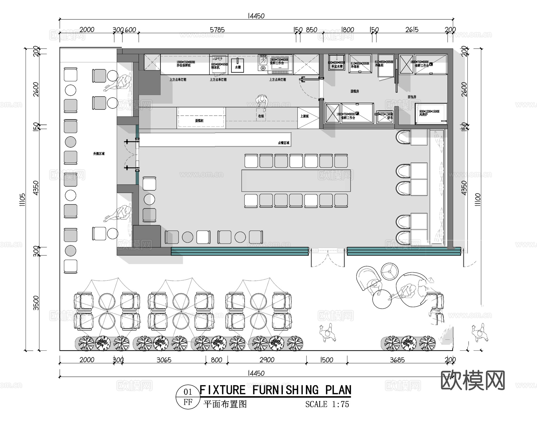 蛋糕店 烘焙店 西饼店 甜品店 面包店 糕点店 西点店 餐厅cad施工图下载（渲染图5）