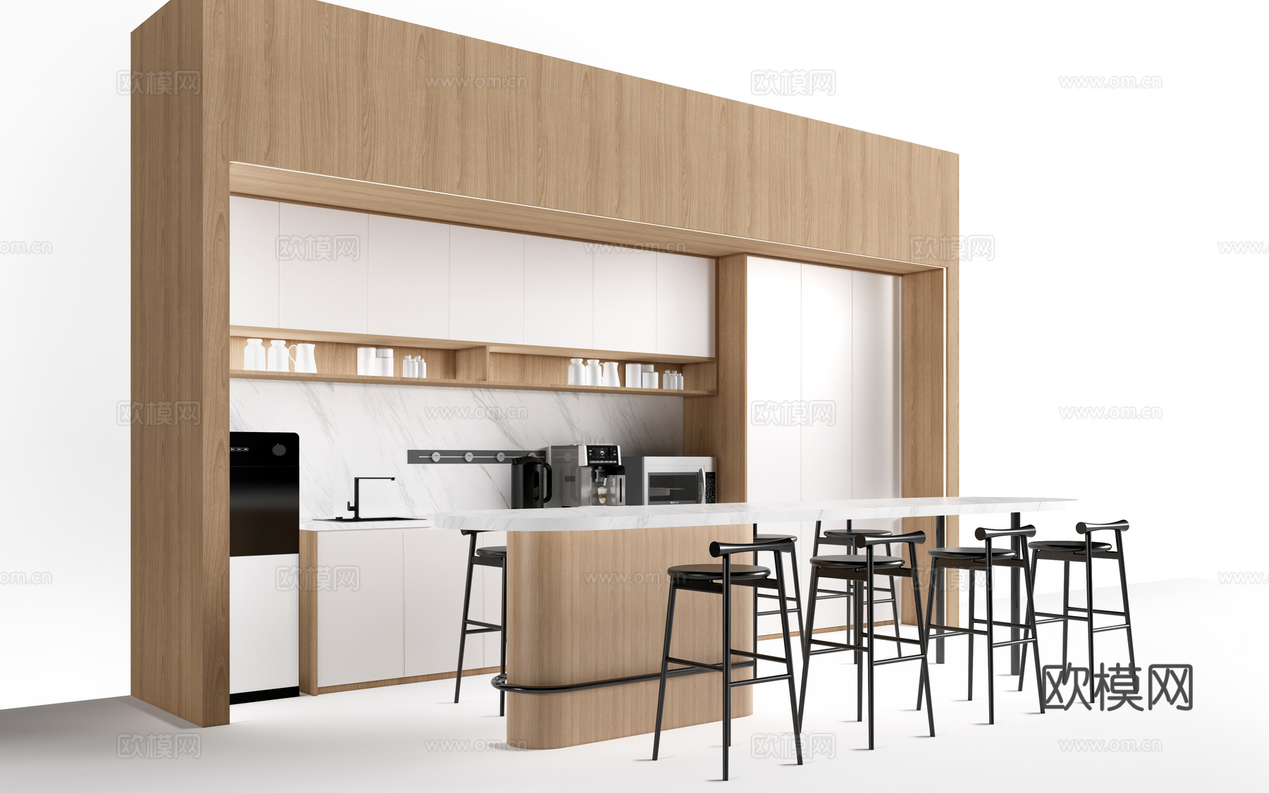 现代茶水间吧台 茶水间桌椅 水吧台su模型