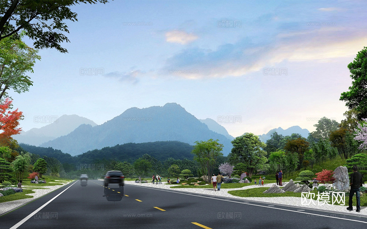 现代道路景观 马路景观su模型