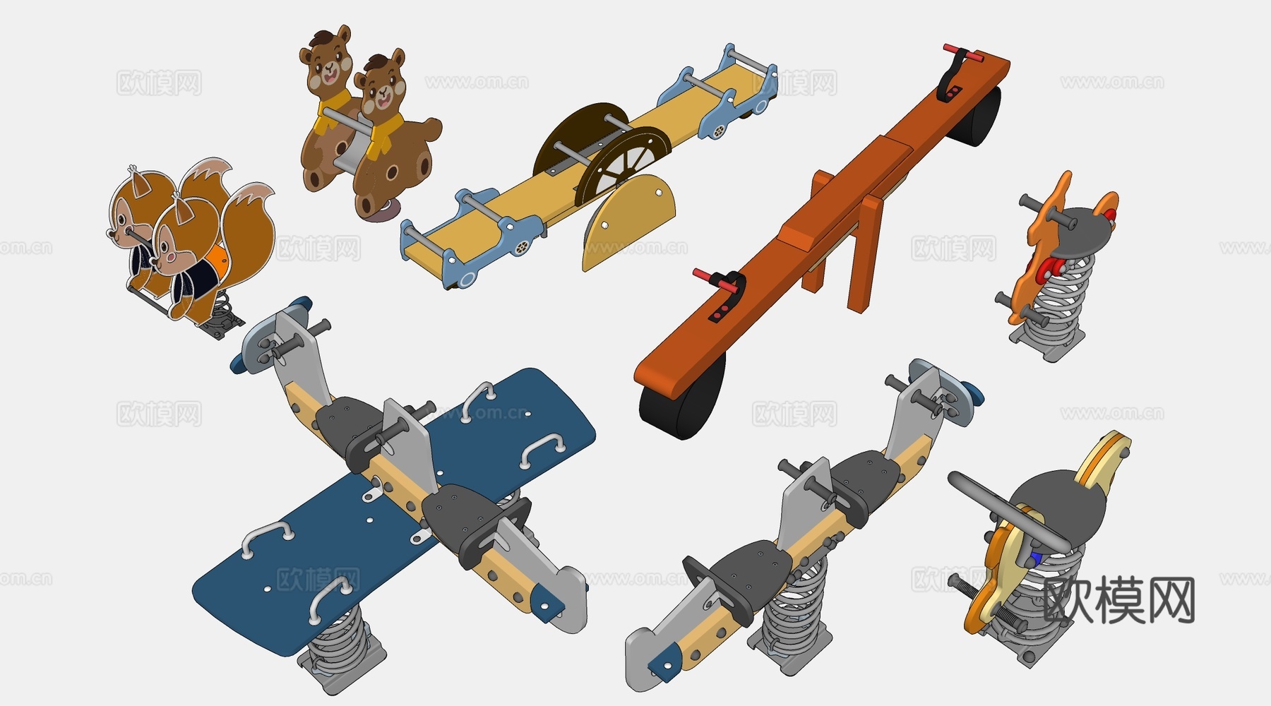 现代跷跷板 摇摇乐 儿童游乐器材 摇摇马su模型