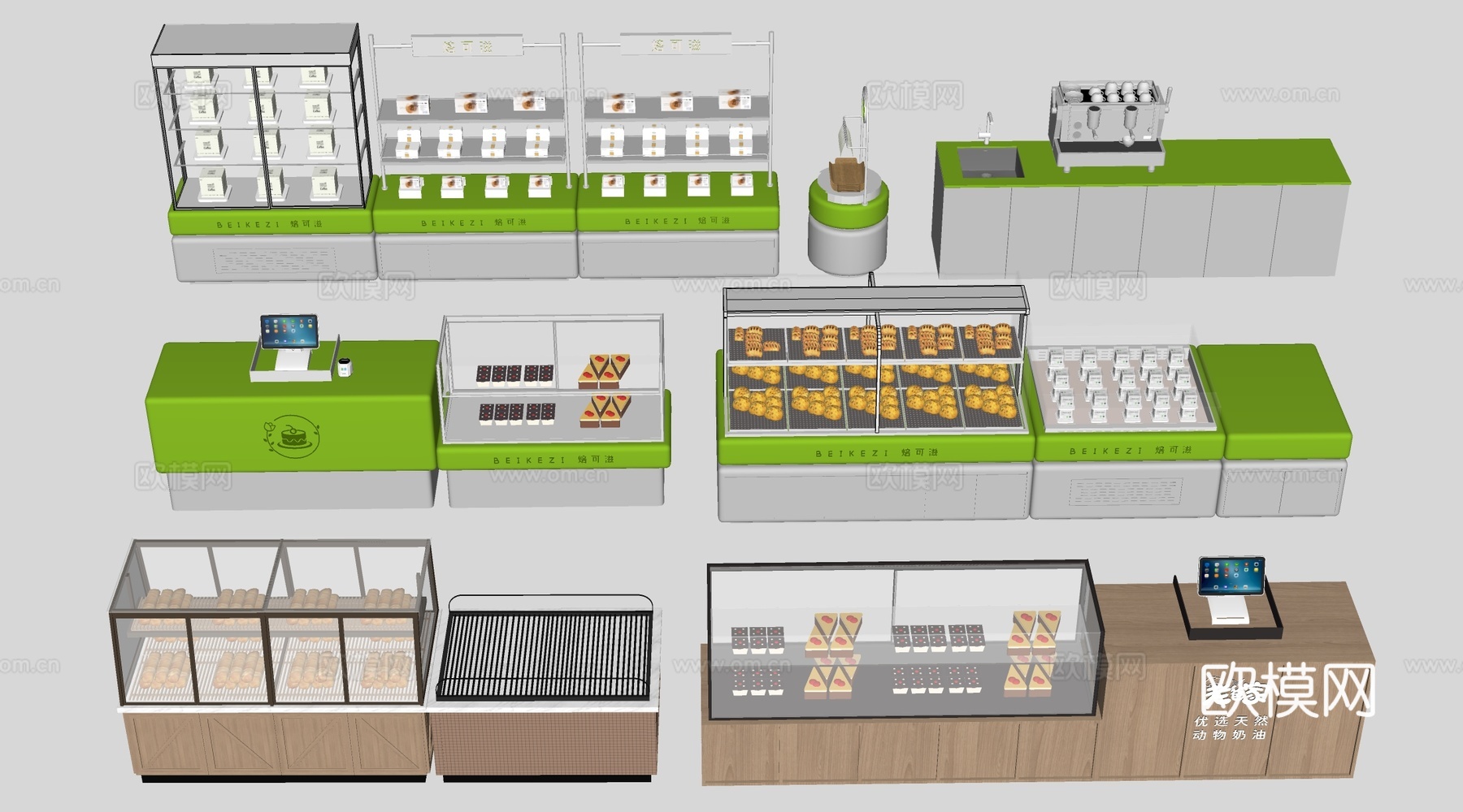 现代咖啡吧台 甜品店货架 收银台 服务台su模型