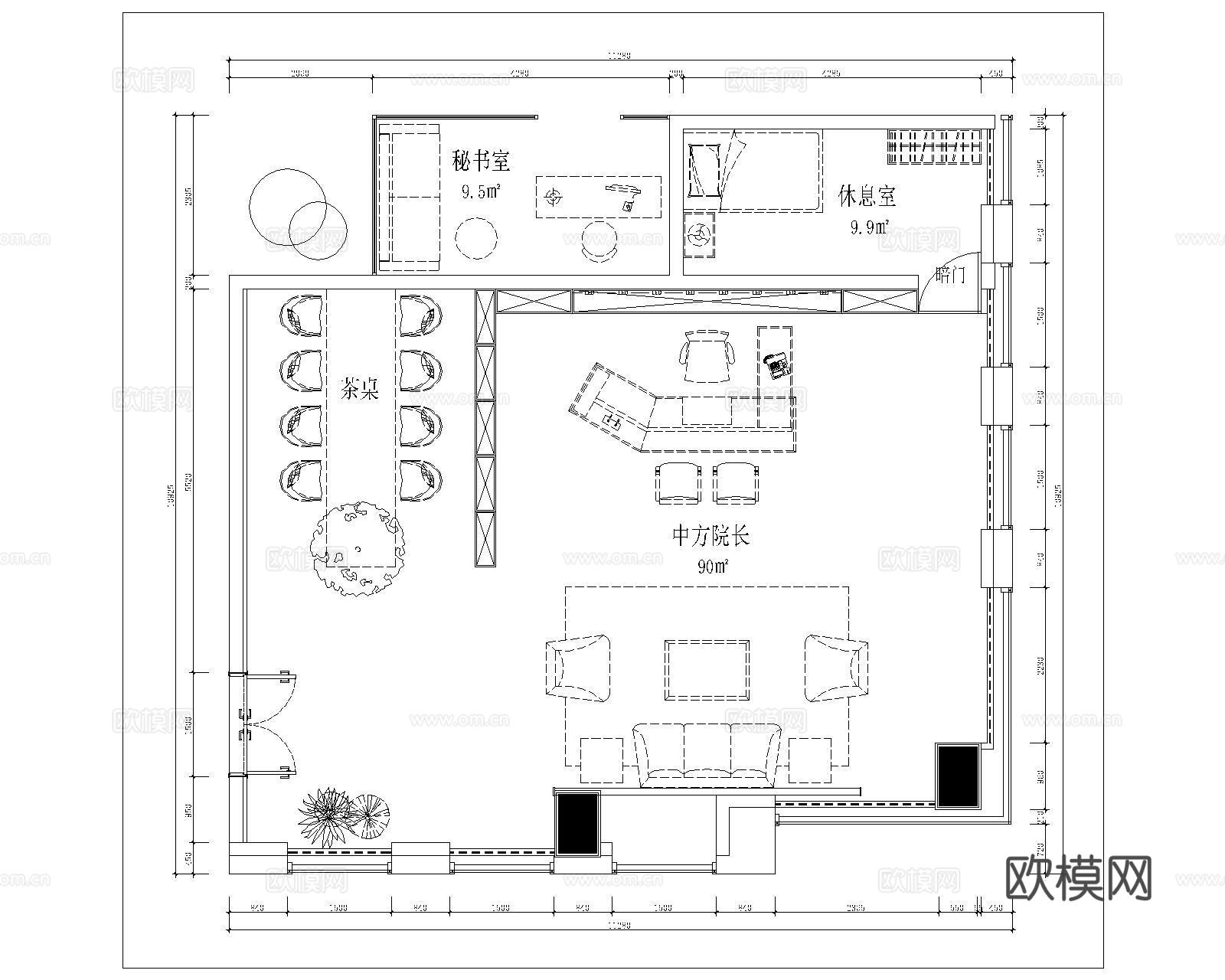 老总办公室平面图cad施工图