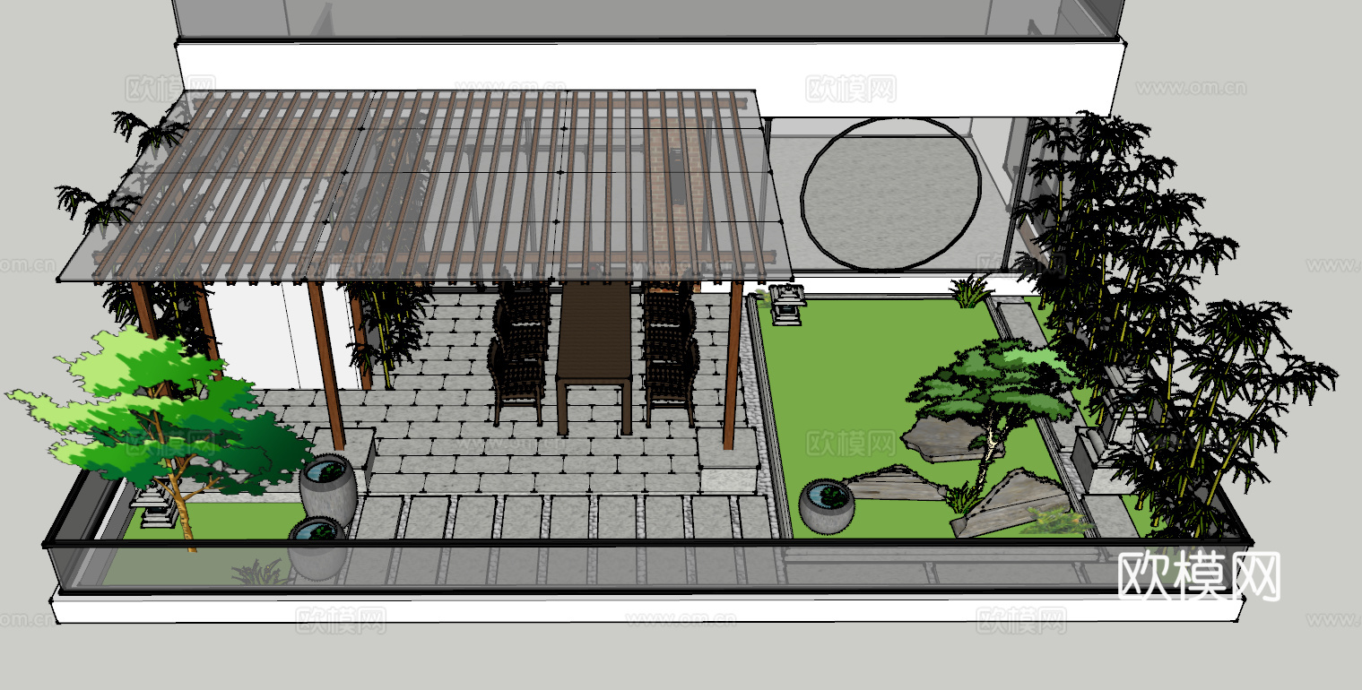 天台花园露台现代中意禅意su模型