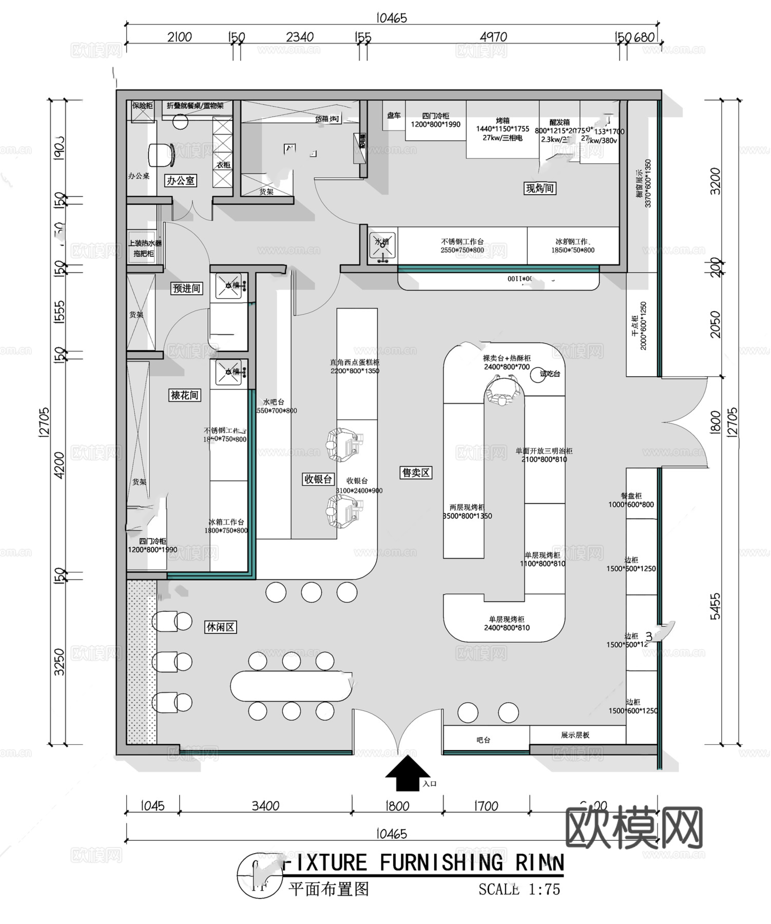 蛋糕店 烘焙店 西饼店 甜品店 面包店 糕点店 西点店 餐厅cad施工图下载（渲染图8）