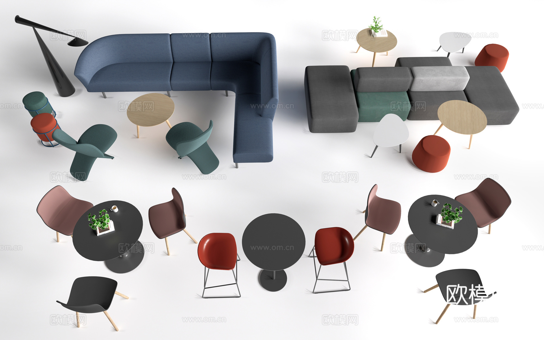 现代休闲桌椅 休闲沙发 茶水间桌椅su模型