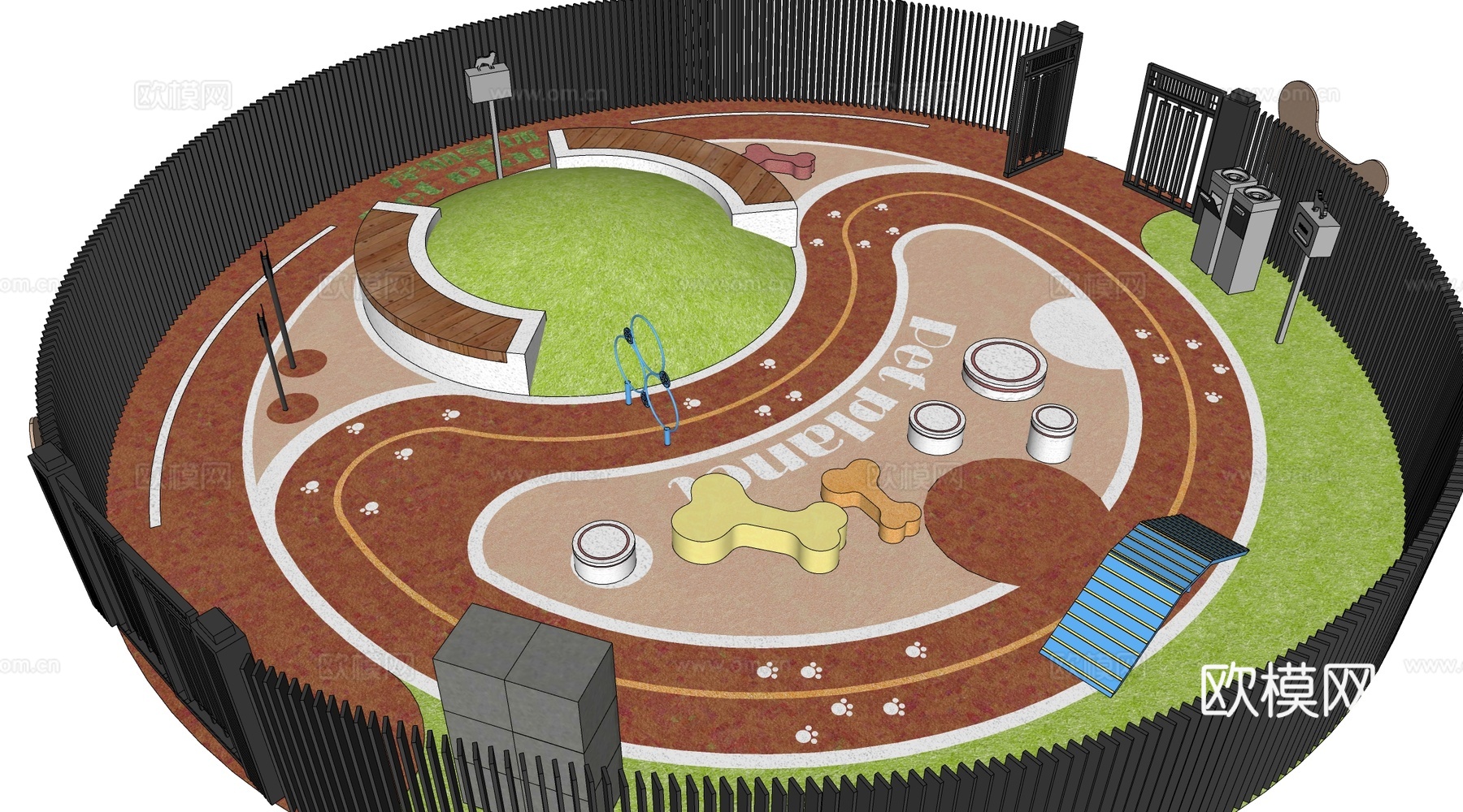 现代户外儿童游乐区 户外儿童游乐场 儿童塑胶场地su模型