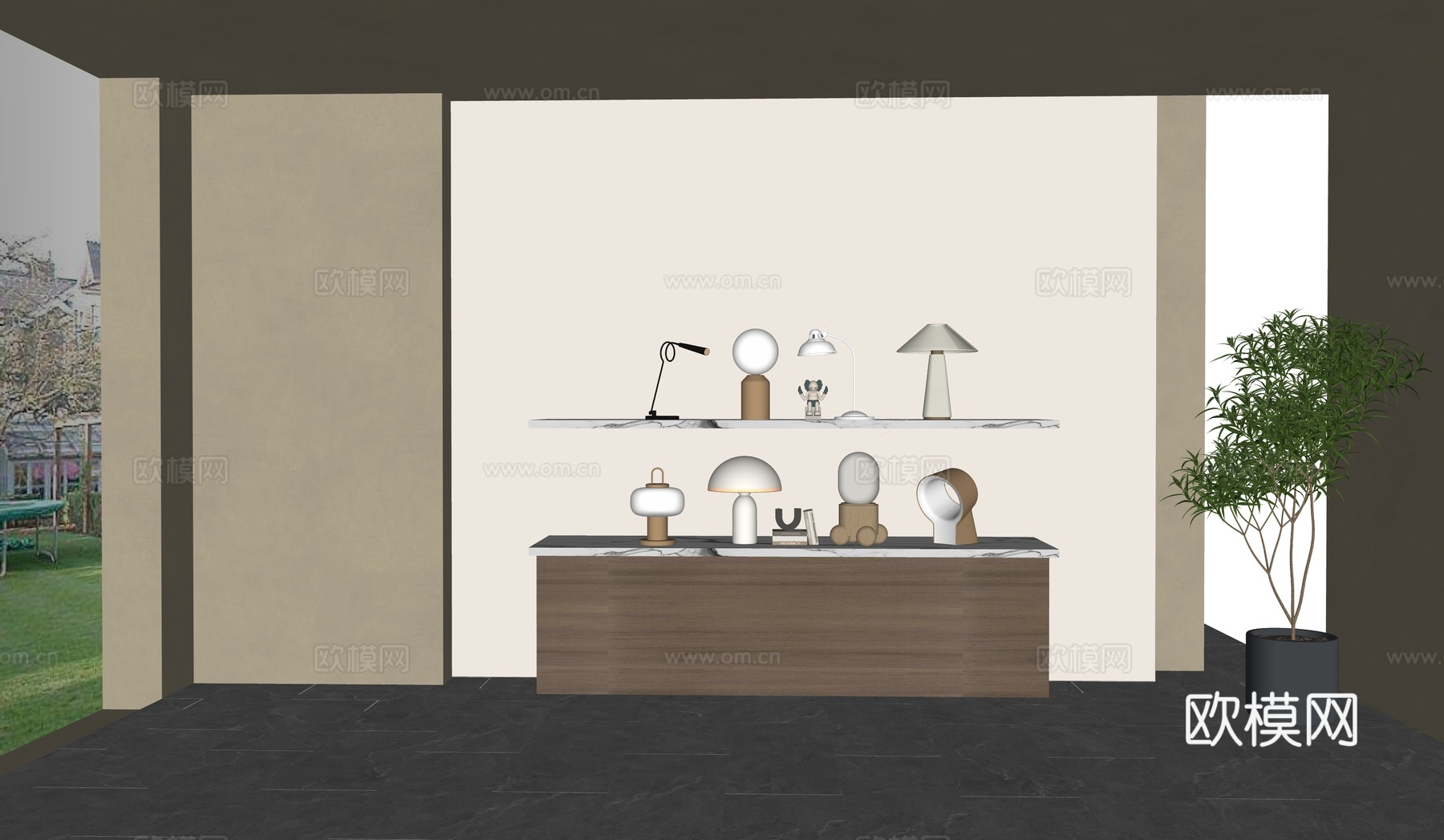 现代奶油风台灯su模型