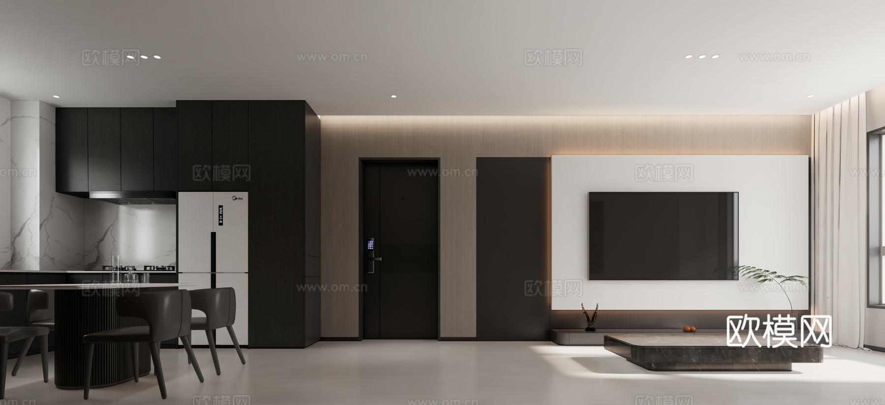 现代客厅餐厅卧室su模型