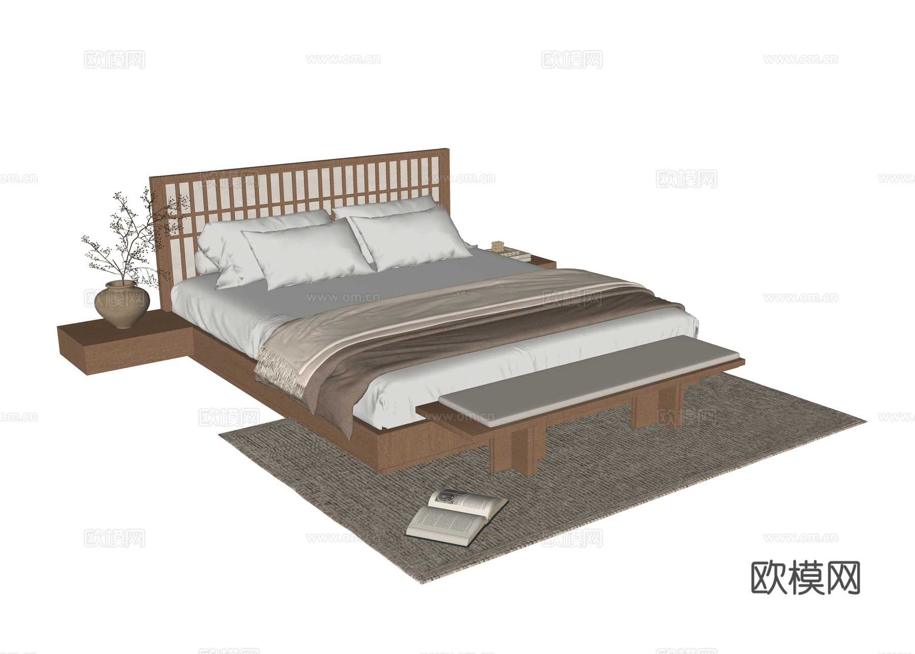 现代双人床su模型