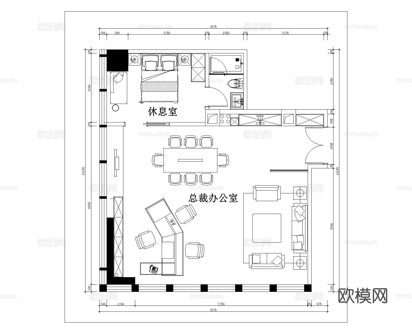 老总办公室平面图cad施工图