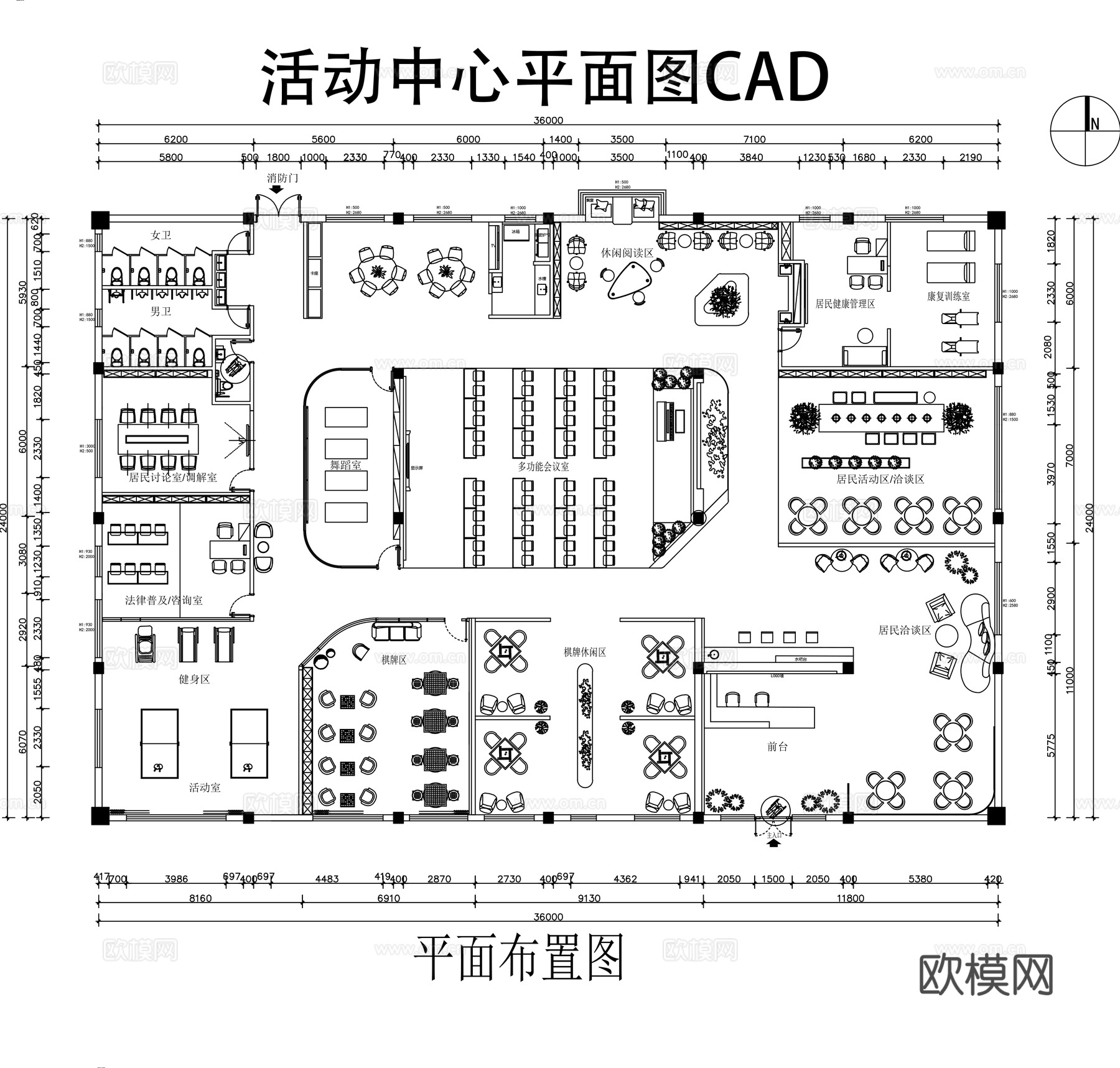 活动中心平面图CADcad施工图