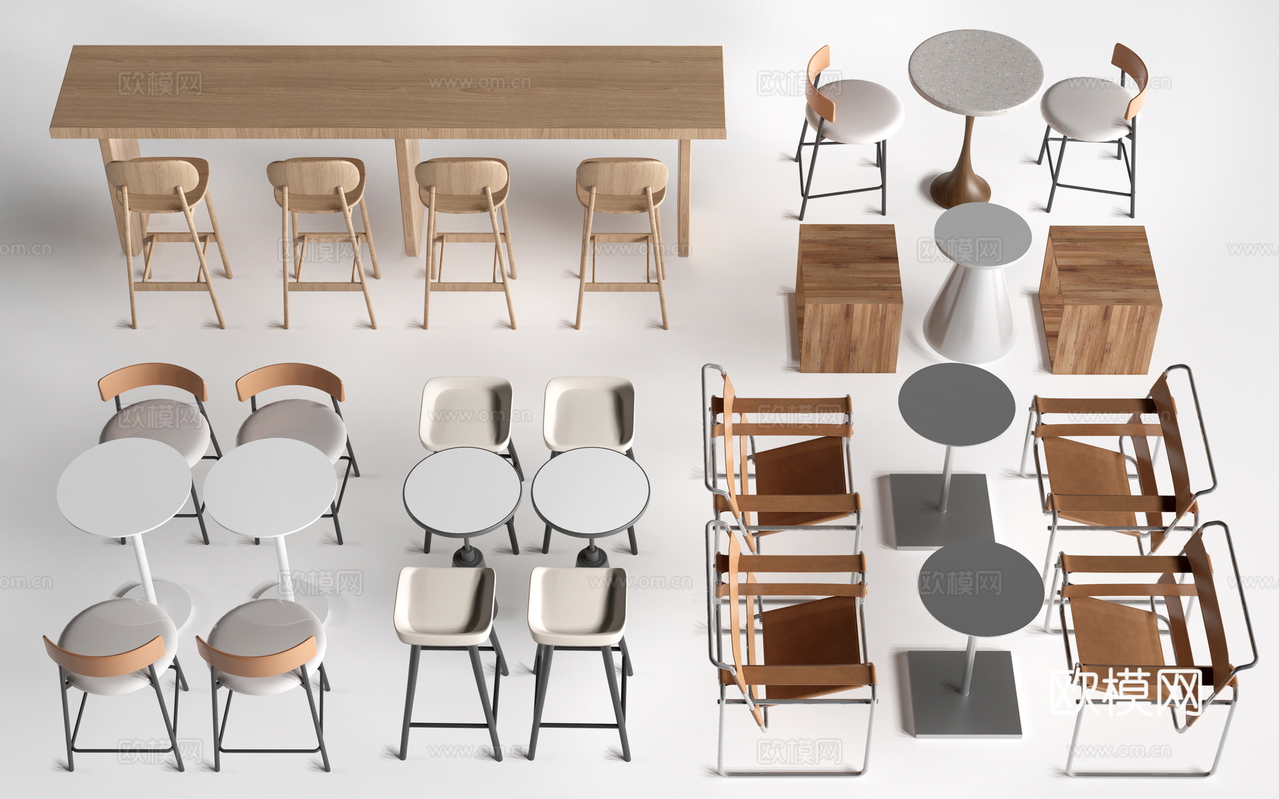 现代咖啡厅桌椅 餐饮桌椅 休闲桌椅 奶茶店桌椅su模型