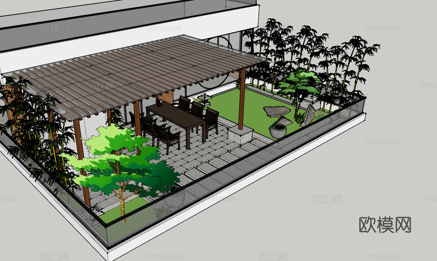 天台花园露台现代中意禅意su模型
