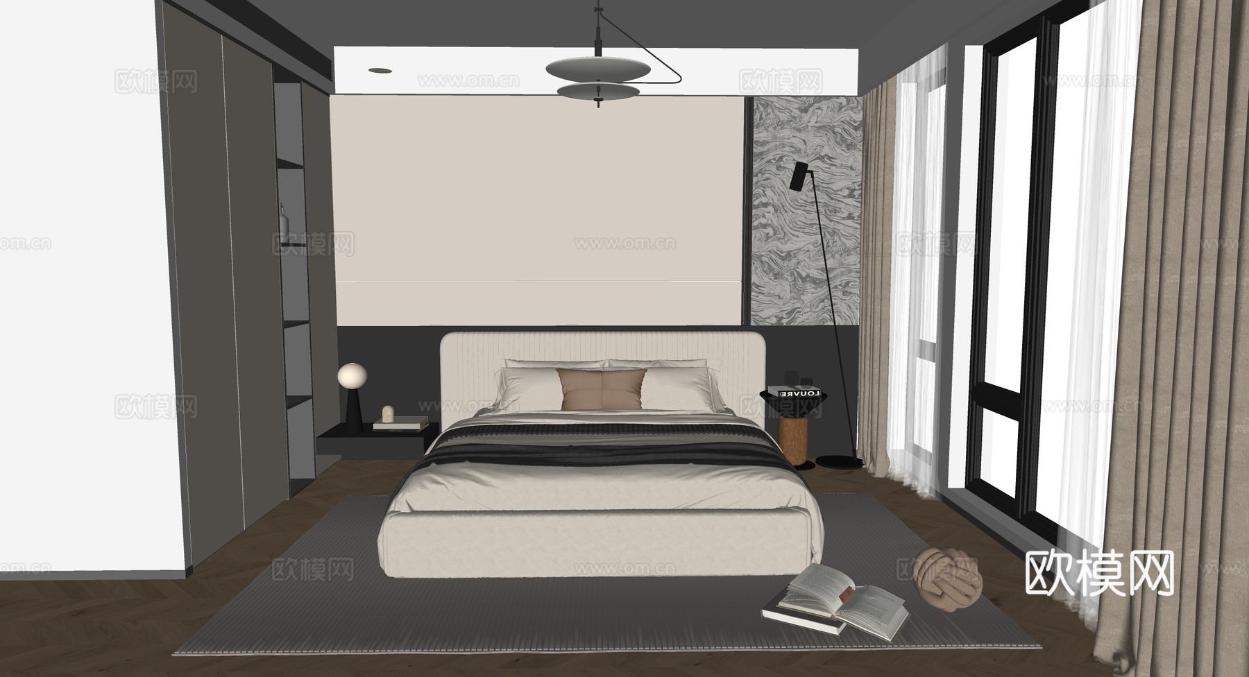 现代意式卧室su模型
