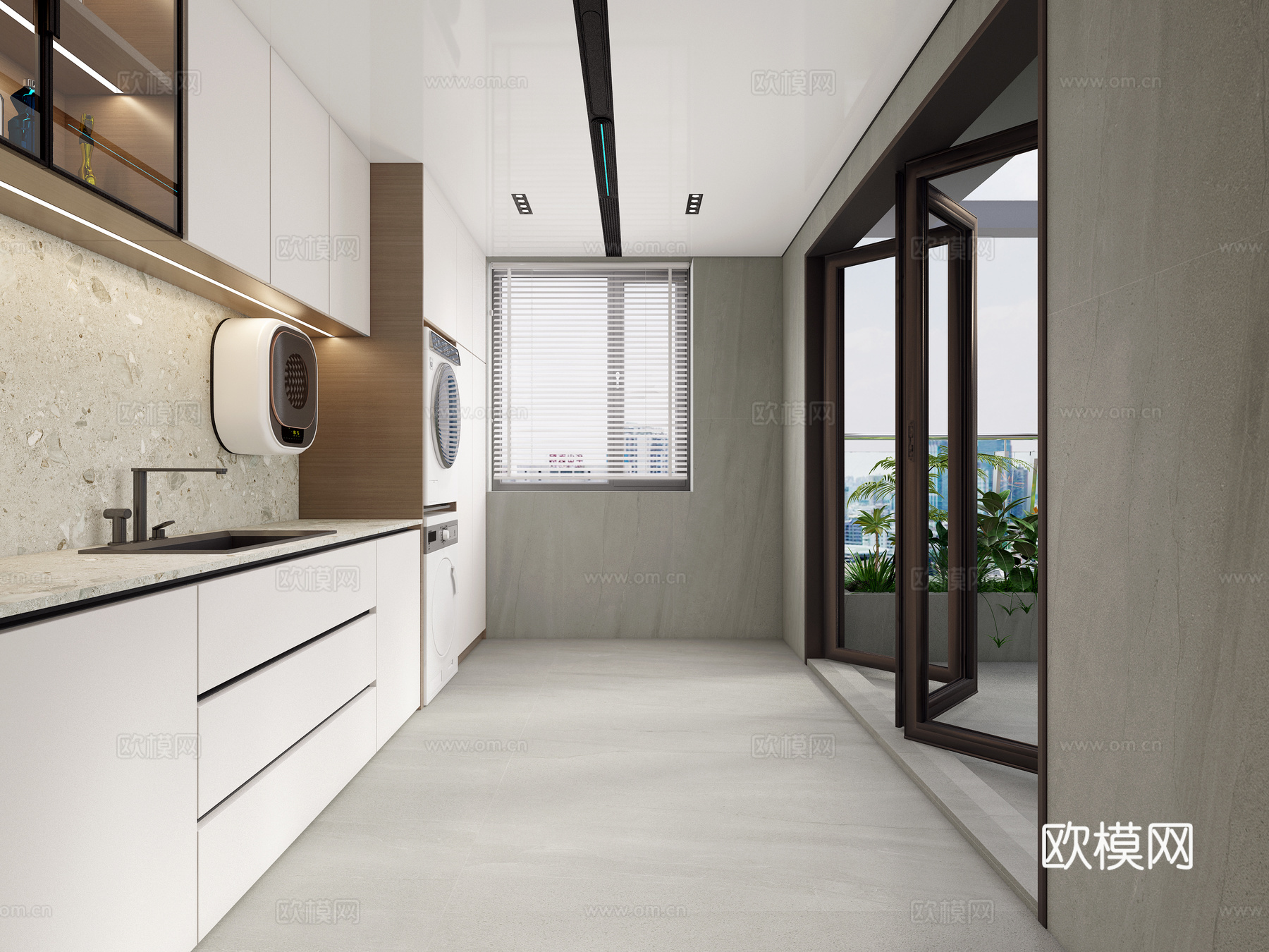 现代洗衣房 阳光房 洗衣机柜3d模型下载（渲染图2）