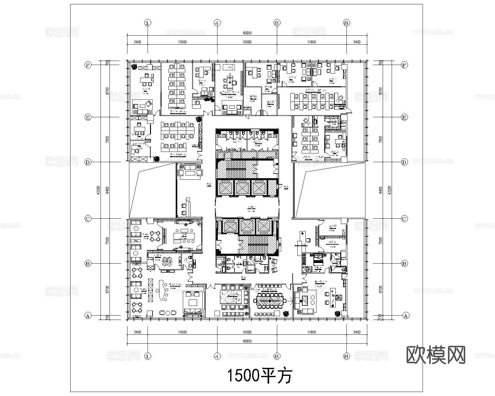 办公空间平面布置图cad施工图