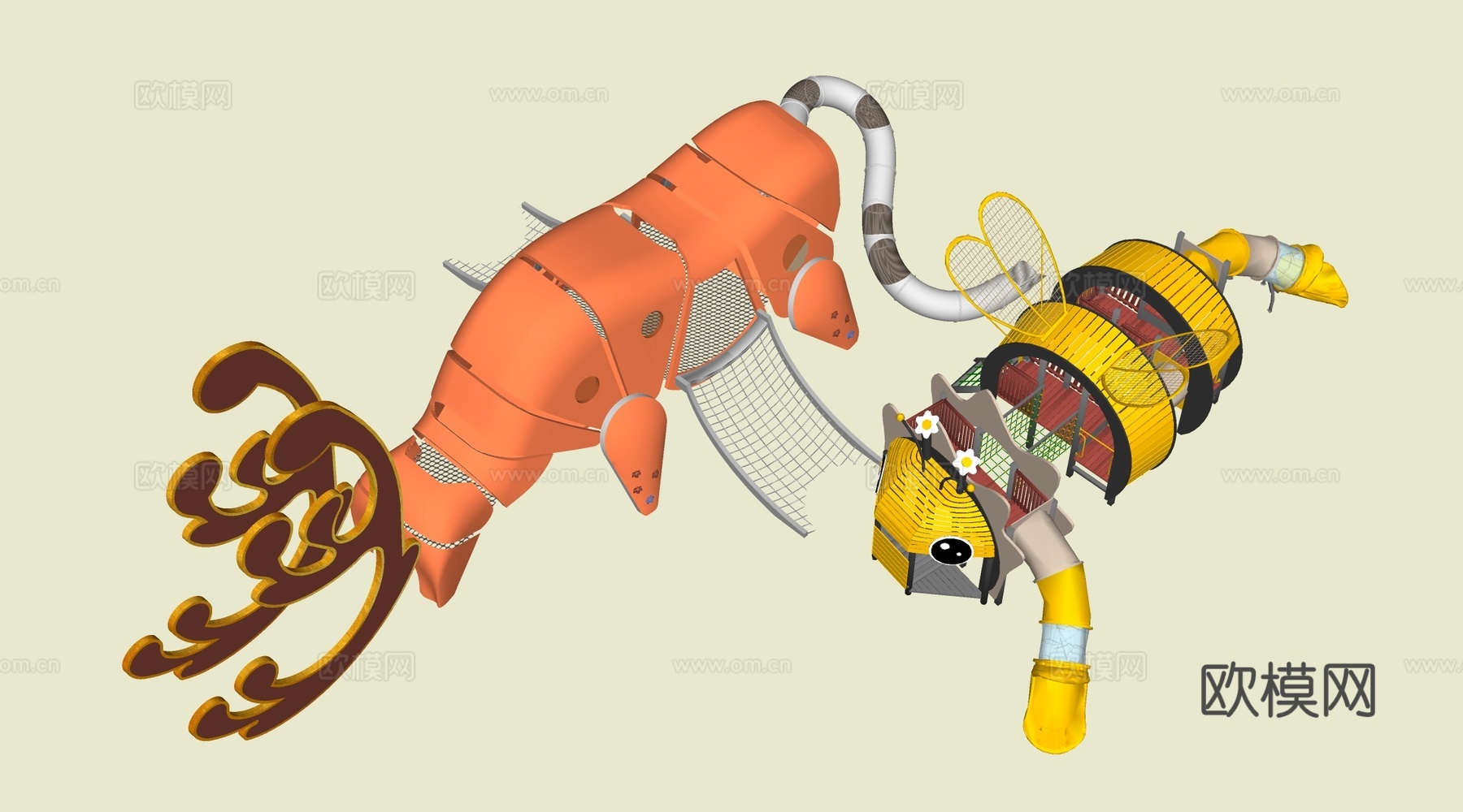 现代儿童游乐设施 儿童游乐器材 儿童滑梯su模型