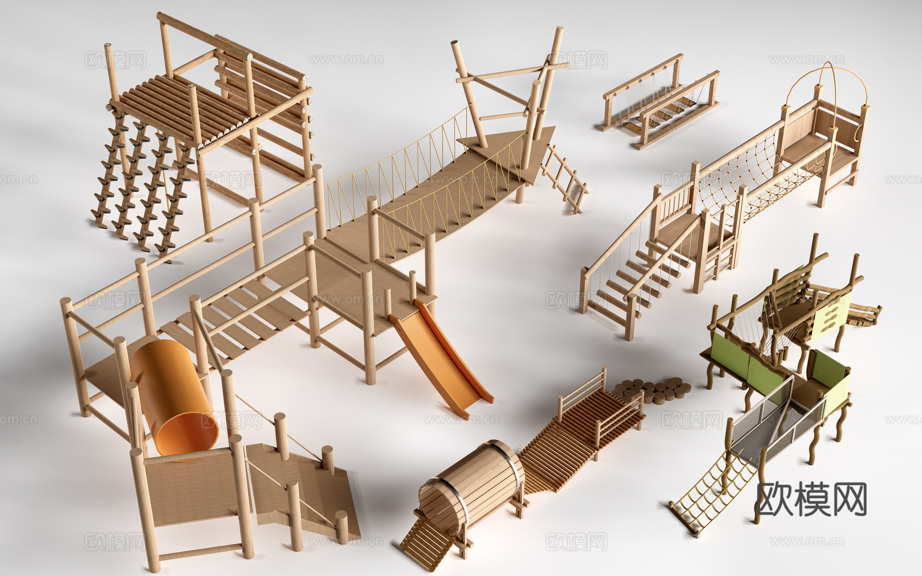 现代户外儿童游乐设施 无动力游乐设施 乡村研学游乐设施su模型
