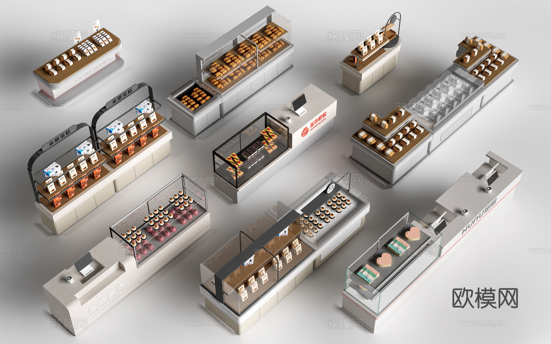 现代咖啡吧台 甜品店货架 收银台 服务台su模型