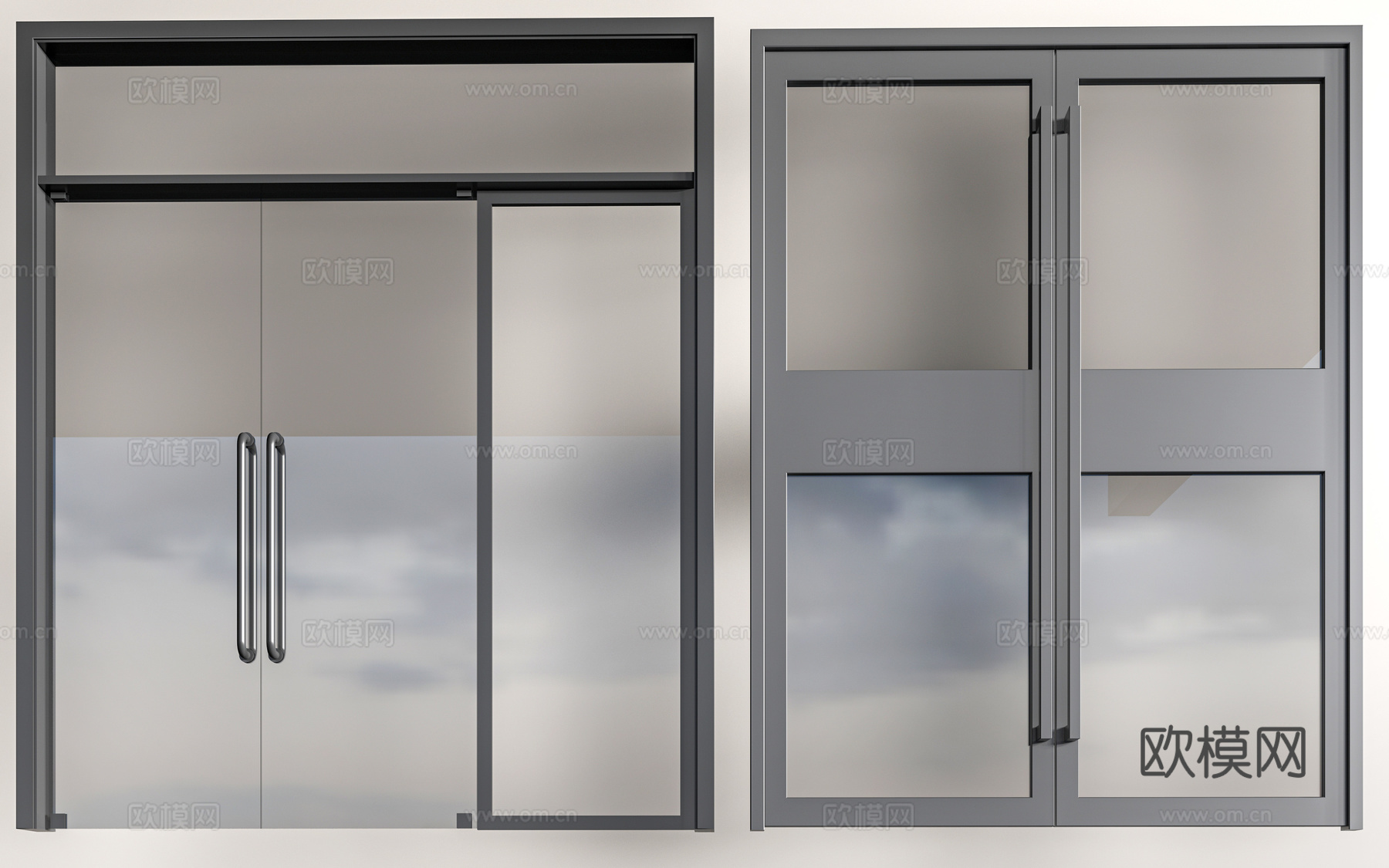 现代店铺玻璃门 咖啡厅门 奶茶店玻璃门 玻璃双开门su模型