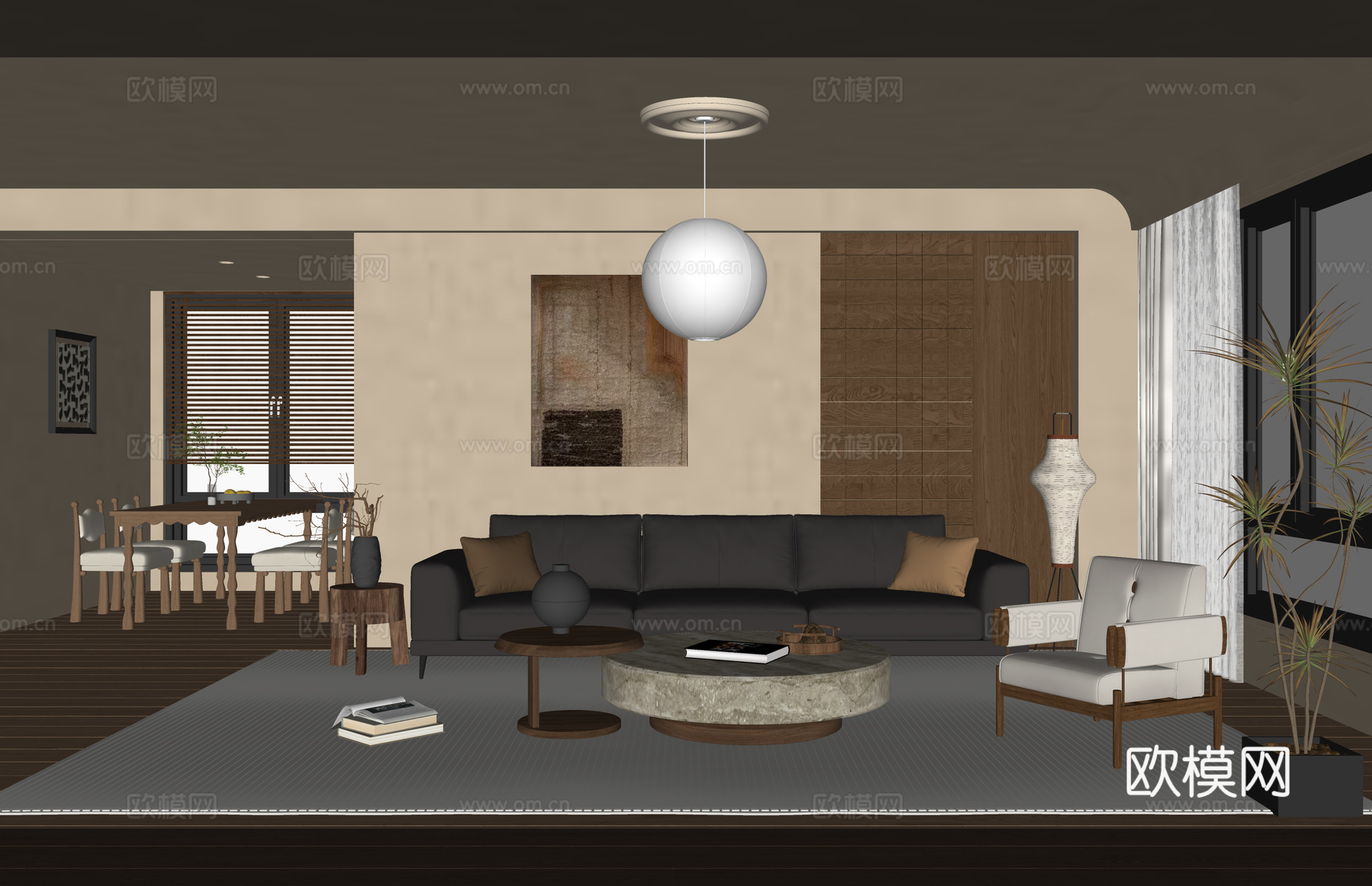 阳台 客餐厅 茶室 客厅su模型