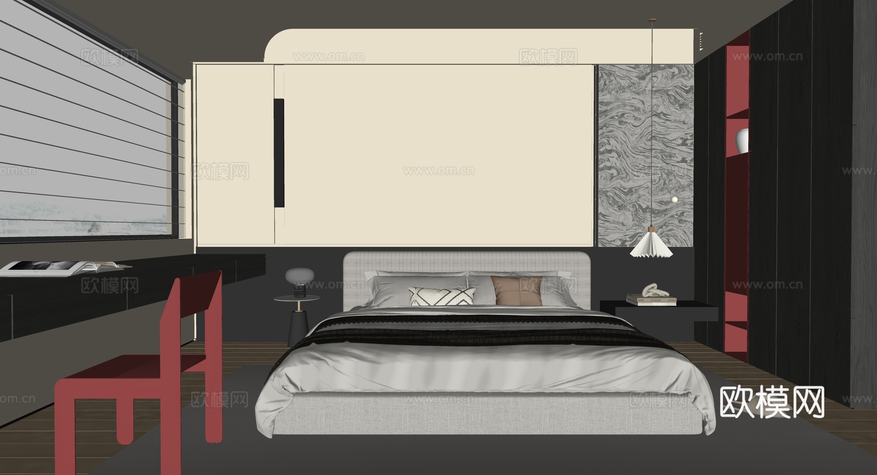 现代意式卧室su模型