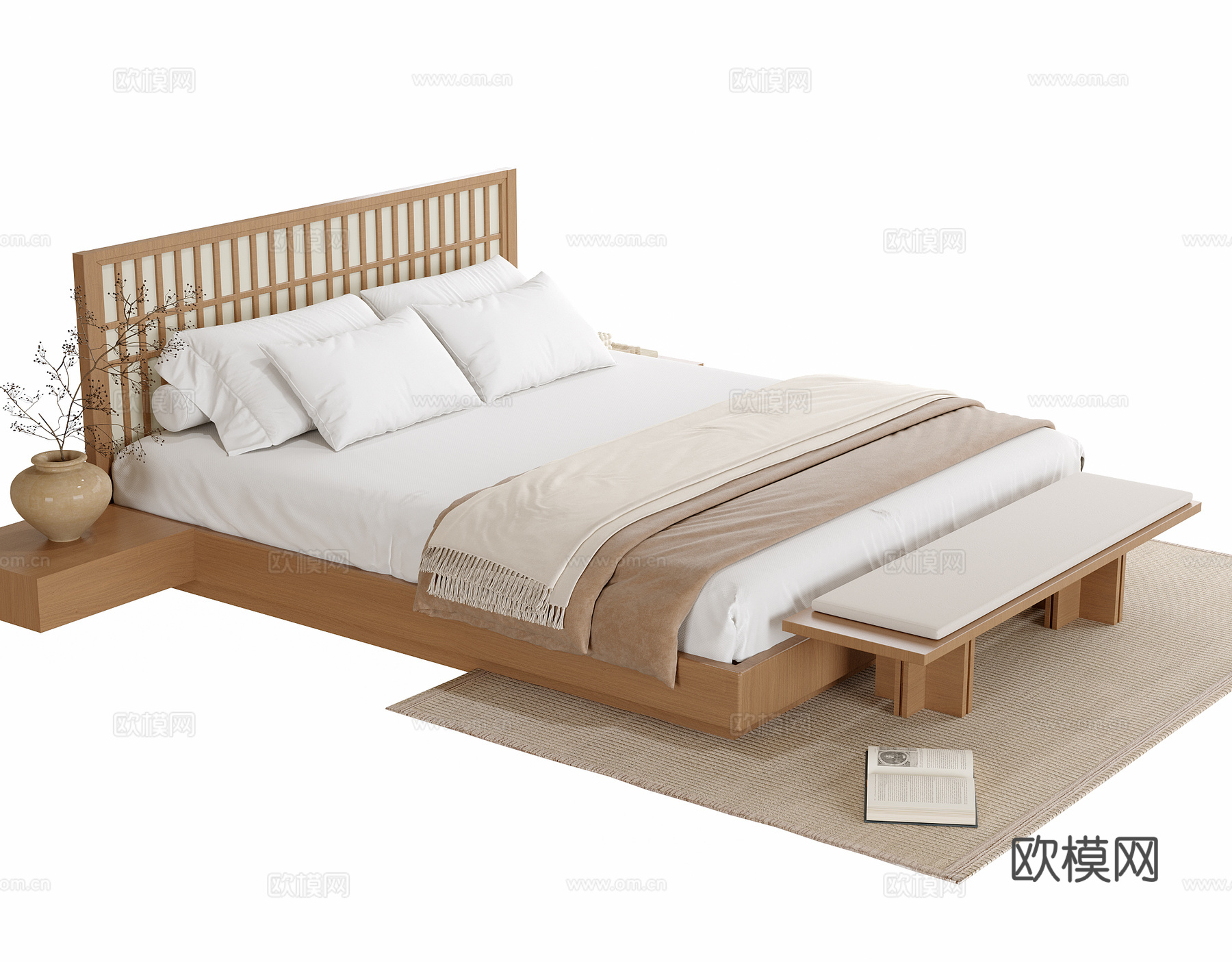 现代双人床su模型
