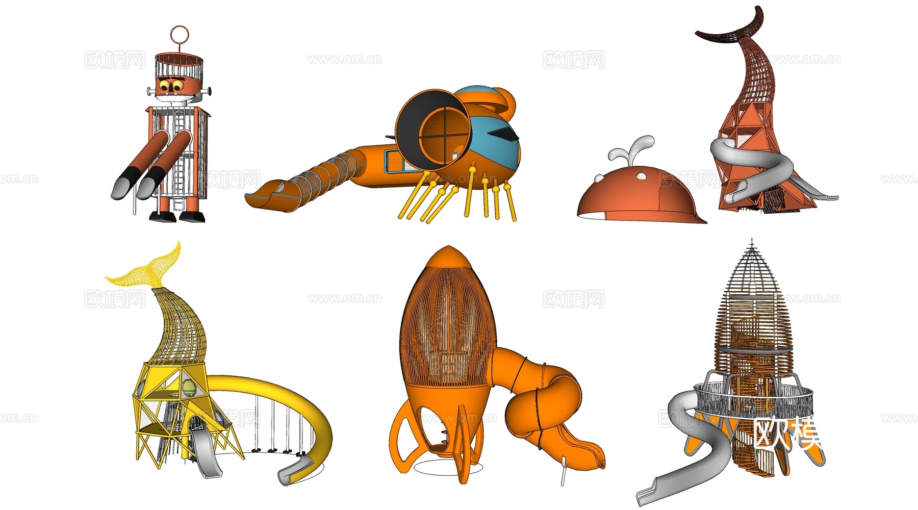 现代儿童游乐设施 儿童游乐器材 儿童滑梯su模型