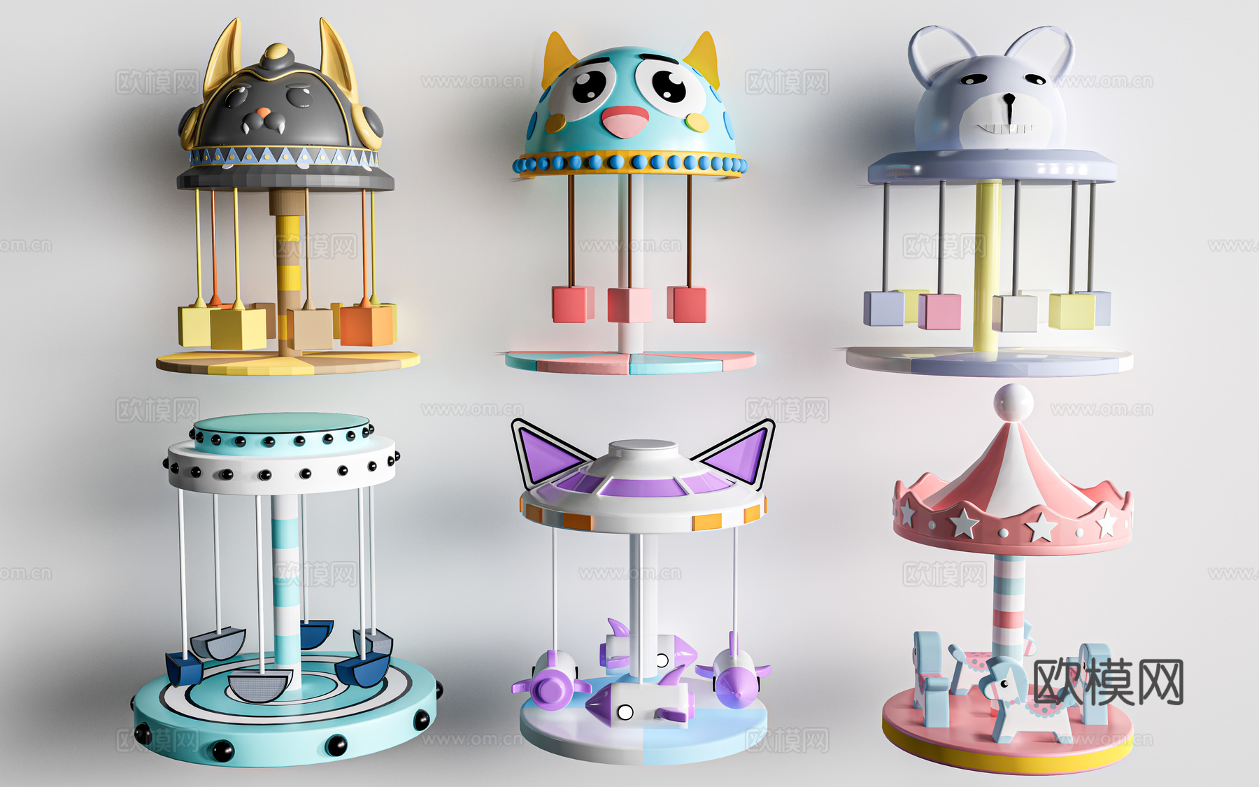 现代旋转木马 儿童游乐设施su模型