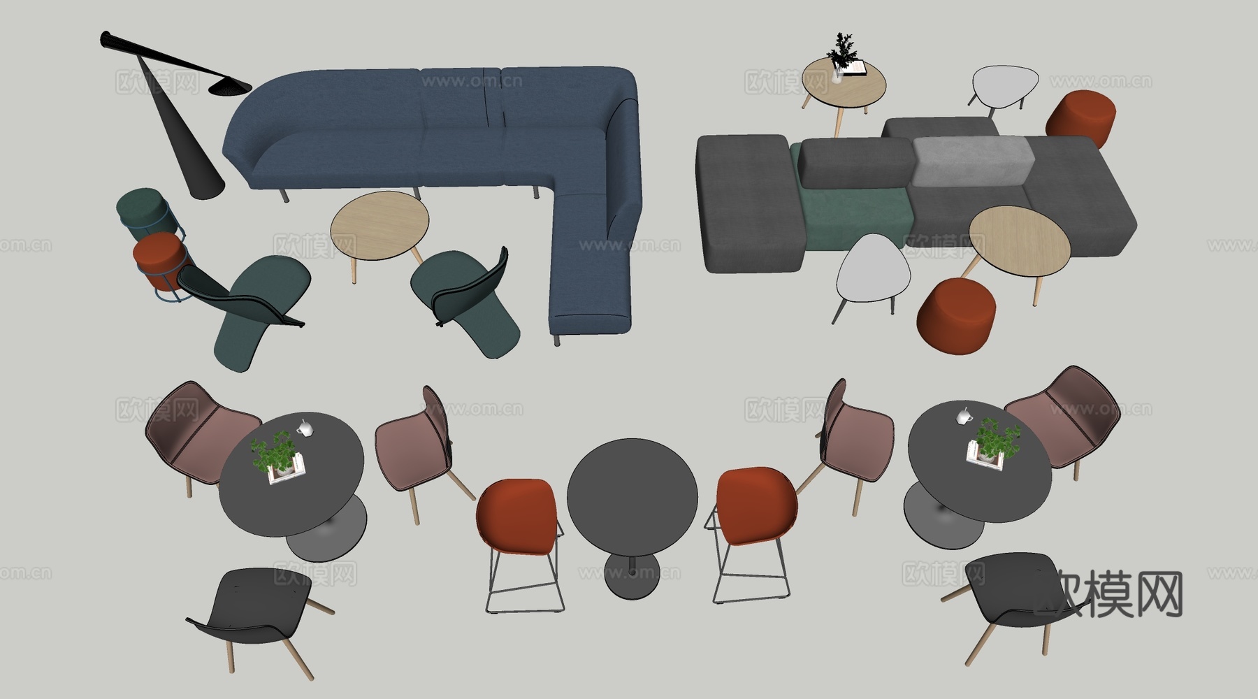 现代休闲桌椅 休闲沙发 茶水间桌椅su模型
